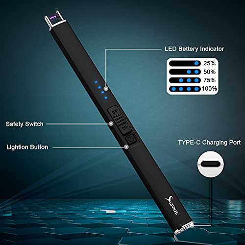 Detalle de SUPRUS Briquet électrique Arc – Rechargeable, sans flamme, USB, sécurité et verrouillage, Noir