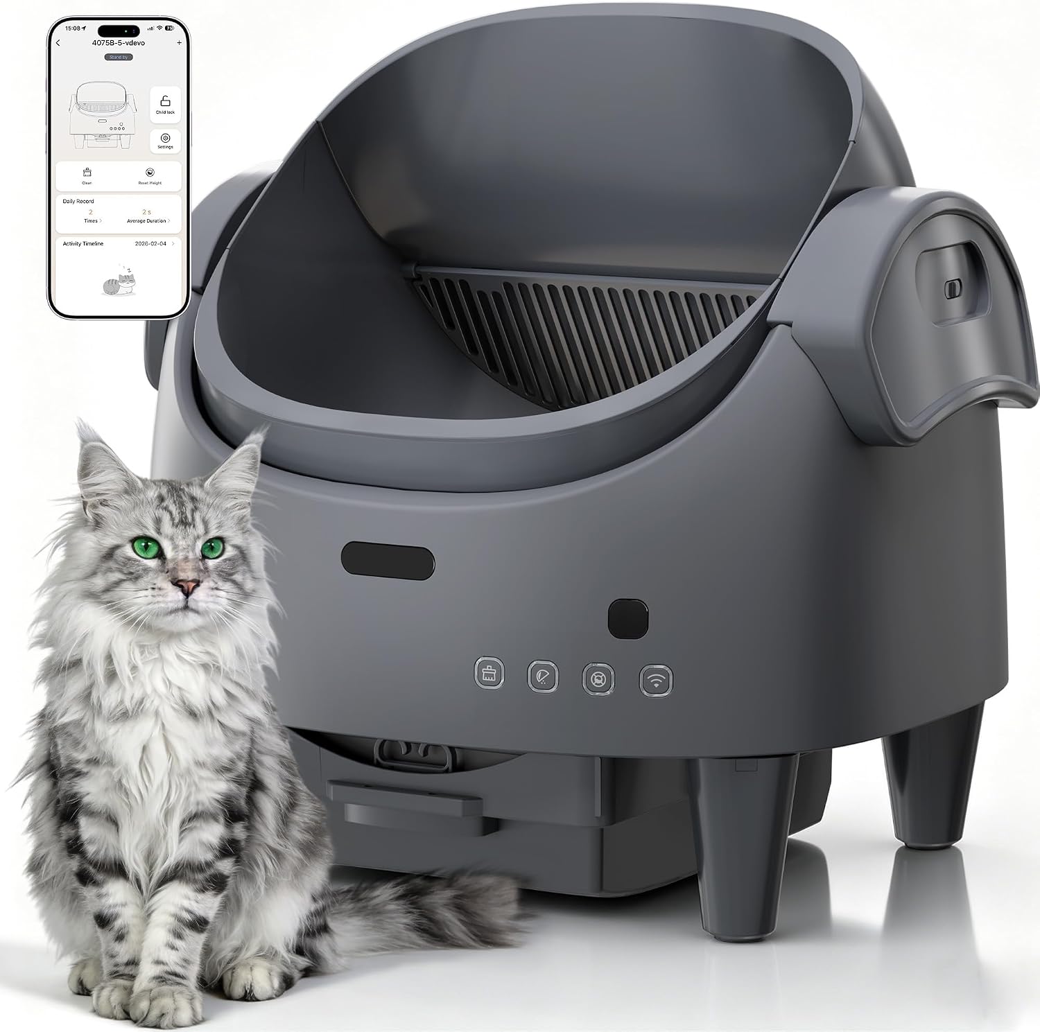 Detalle de Garvee aZ1-S3cpwEvafMejE-P-uV4RRbrg1 Self-Cleaning Cat Litter Box, Large, App-Controlled