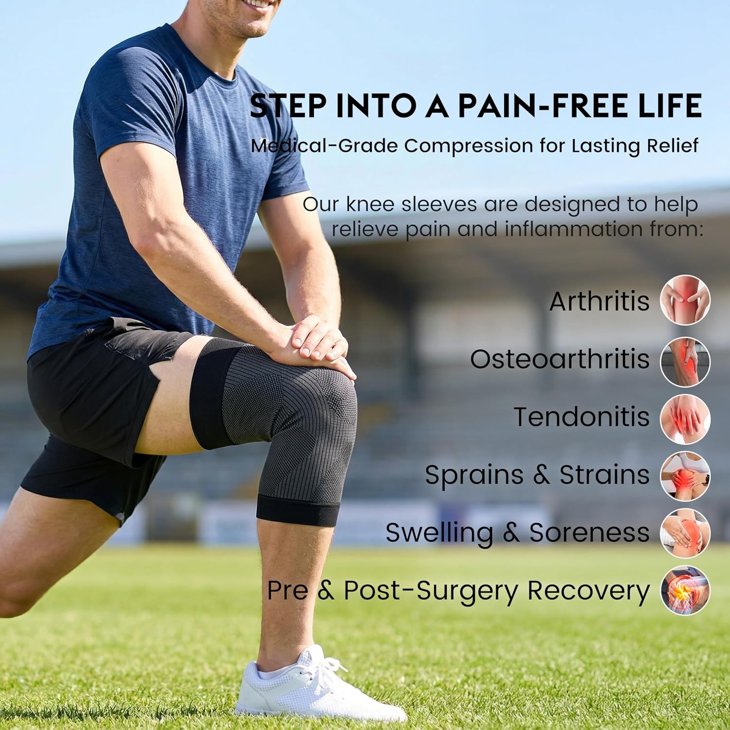 Thumbnail 5 de KEKING Knee Compression Sleeves, Black X-Large with Non-Slip Silicone Grip