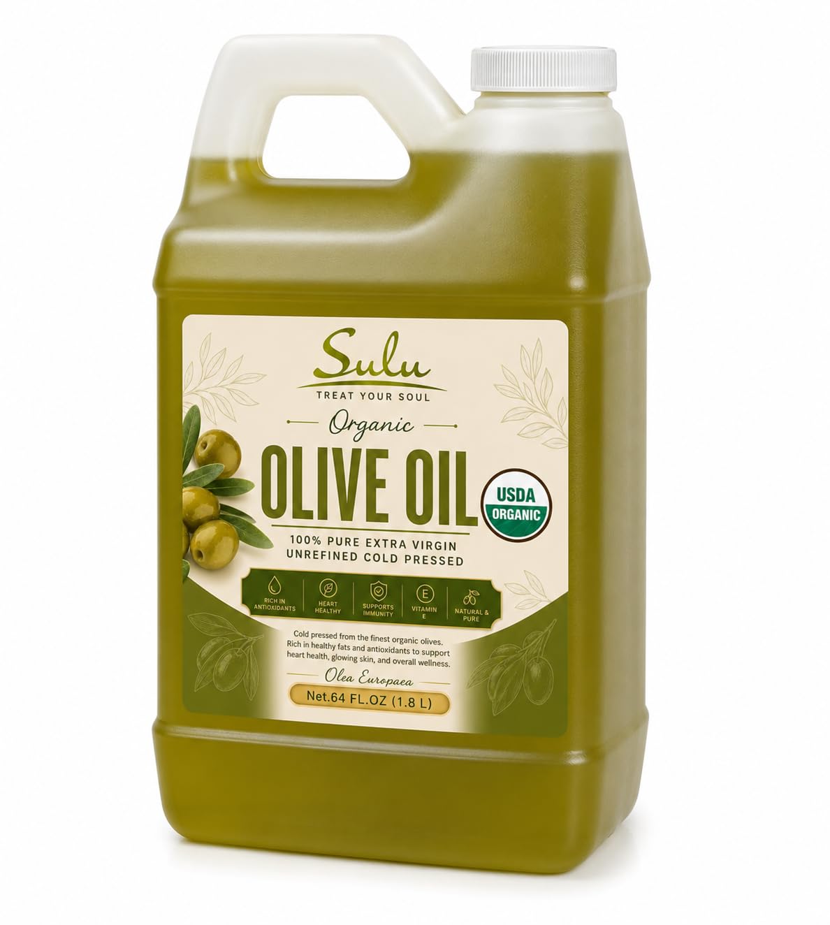 Detalle de SULU ORGANICS Organic Extra Virgin Olive Oil, 64 fl oz, Cold-Pressed