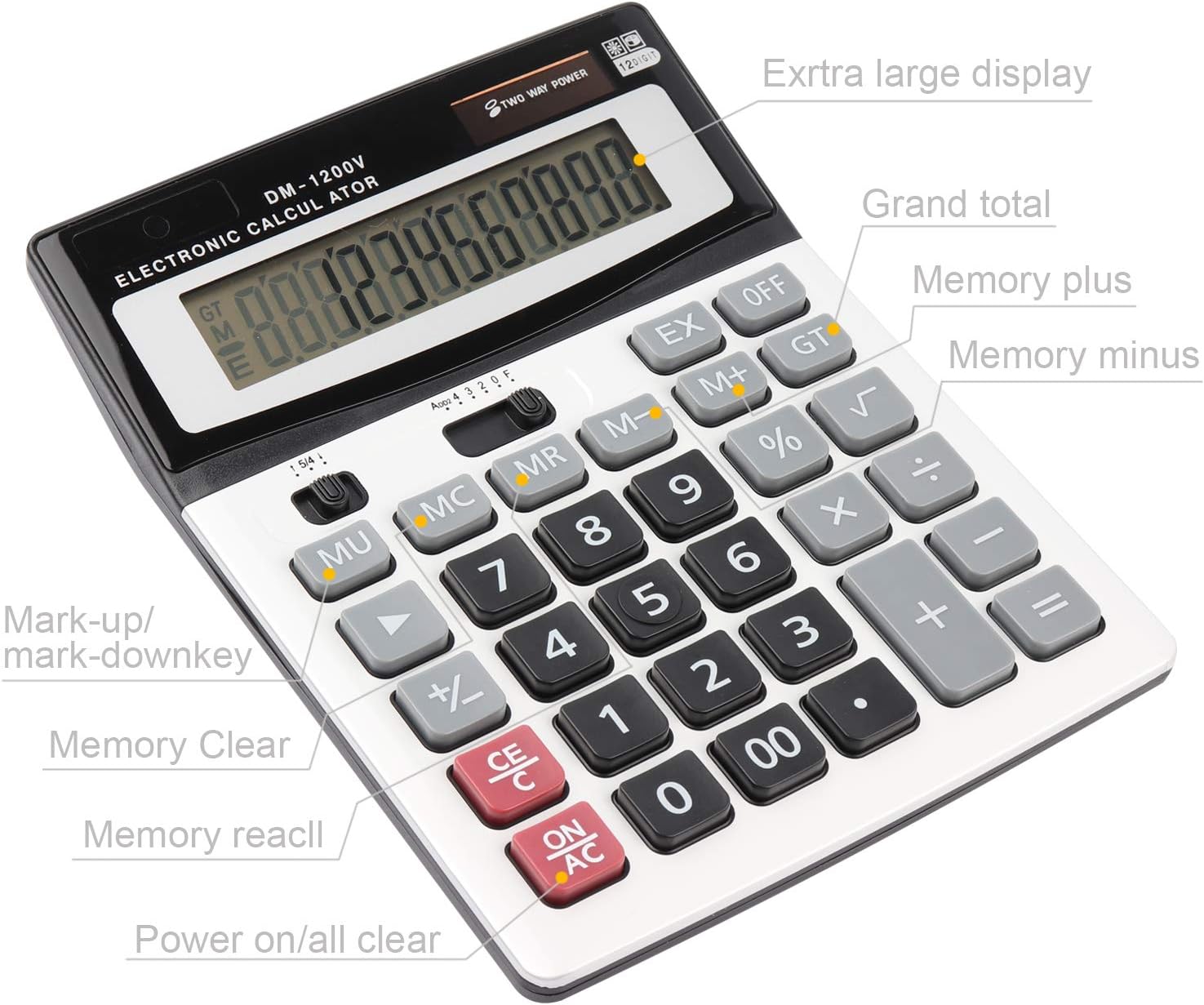 Thumbnail 5 de HIHUHEN Large Calculator (Solar & Battery) with 12-digit Display