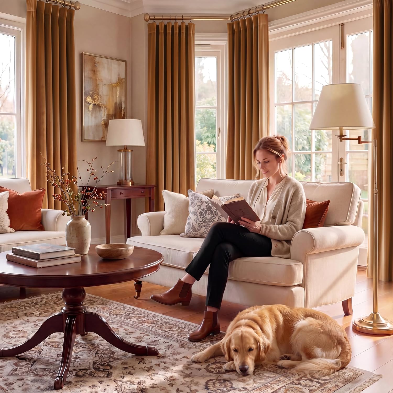 Thumbnail 2 de RYB HOME Burnt Orange Velvet Curtains (52" W x 90" L) – 2 Panels, Room Darkening & Thermal Insulation