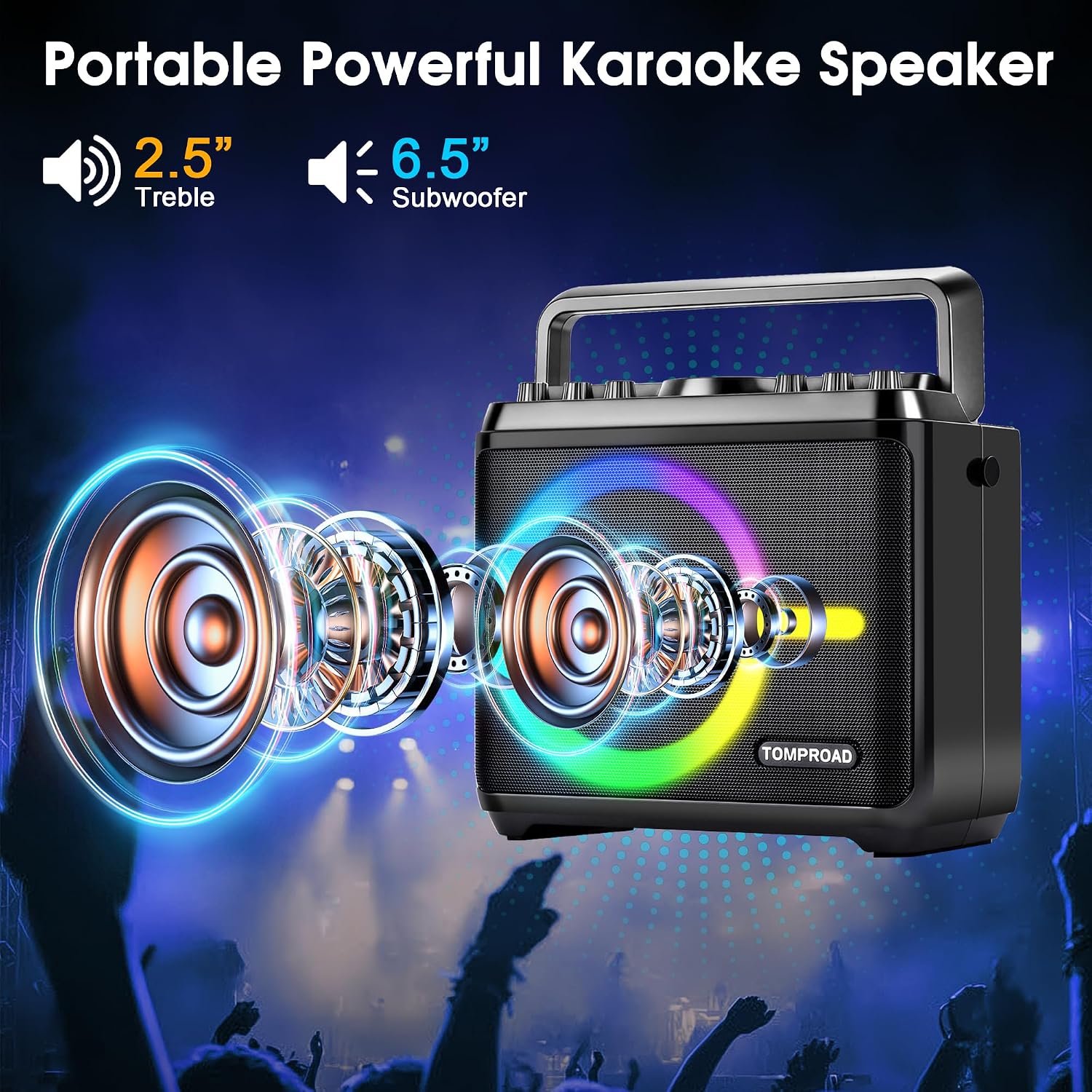 Detalle 2 de TOMPROAD A55 Karaoke Machine with Two Wireless Mics and LED Lights