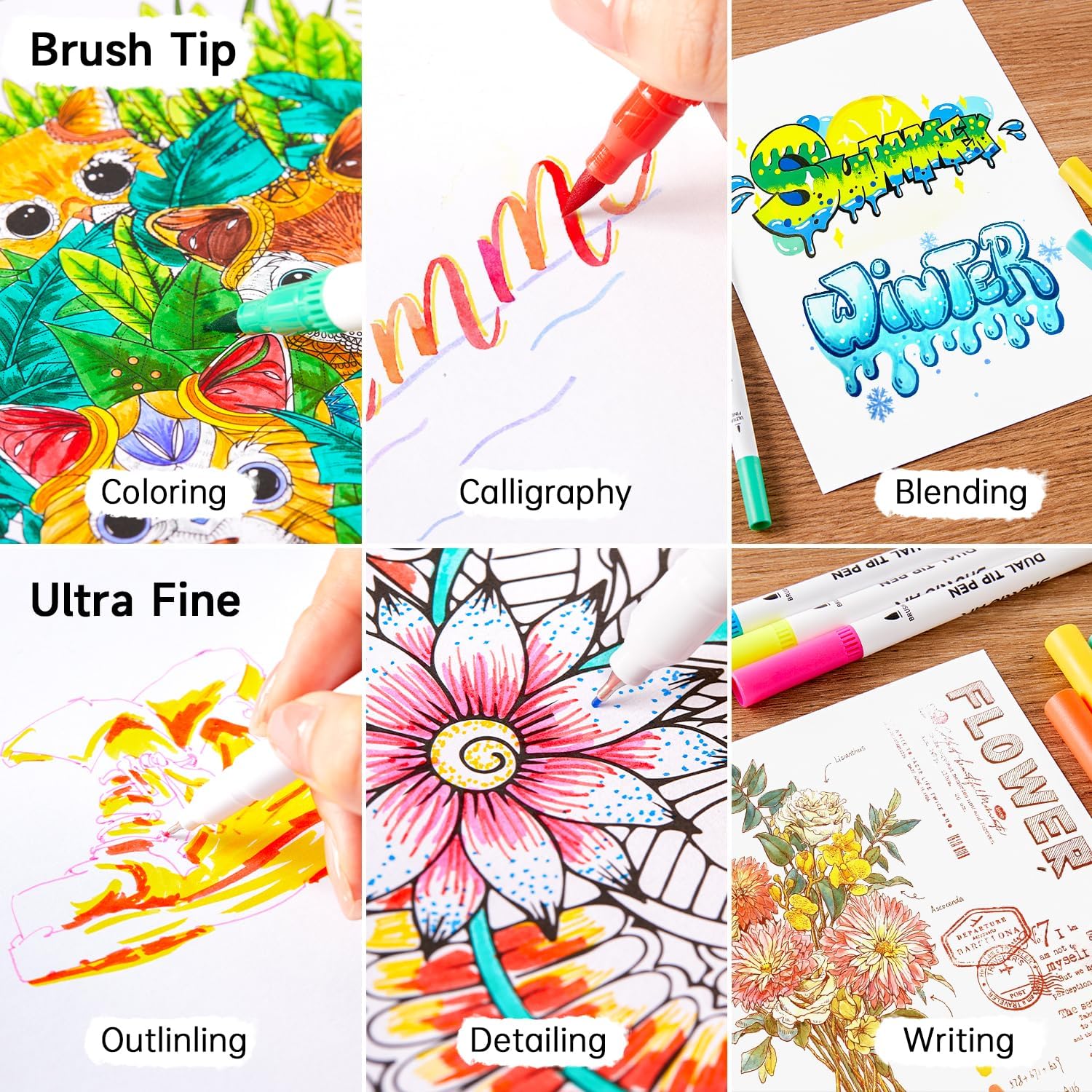 Detalle de Shuttle Art Dual Tip Brush Pens Set (120 colours) with colouring book