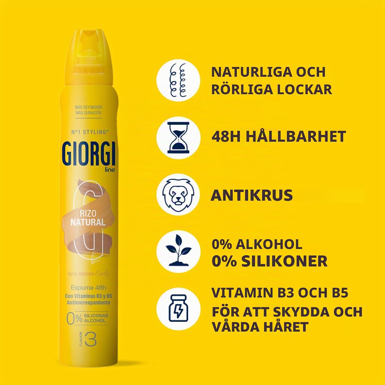 Detalle de Giorgi Line naturligt lockskum, 24 h, 0 % silikon och alkohol, fixering 3