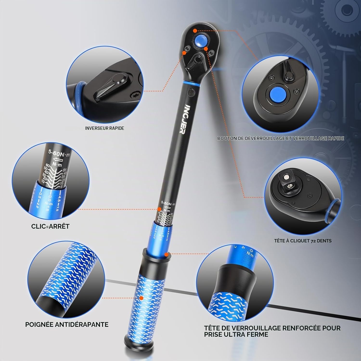 Detalle 2 de INGJER IJ38NEW604DGM momentsleutelset 3/8 inch, 5-60 Nm, 72 tanden