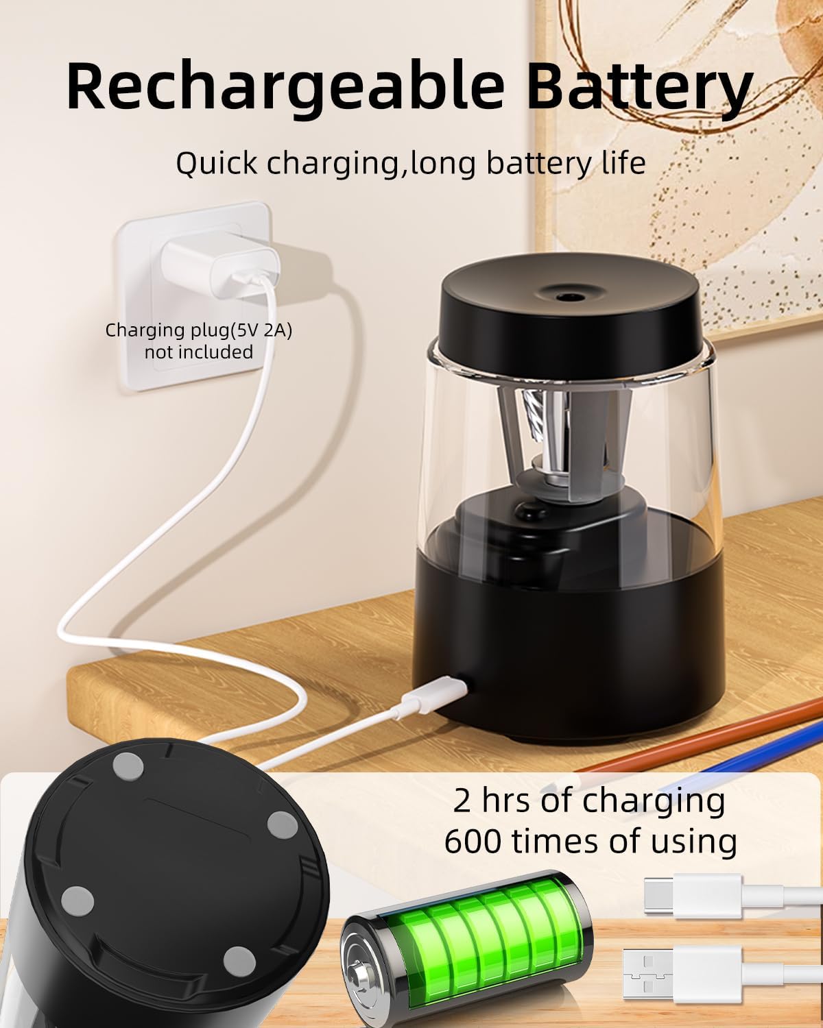 Thumbnail 3 de ZMOL Electric Pencil Sharpener: Professional Automatic Sharpener with Rechargeable Power