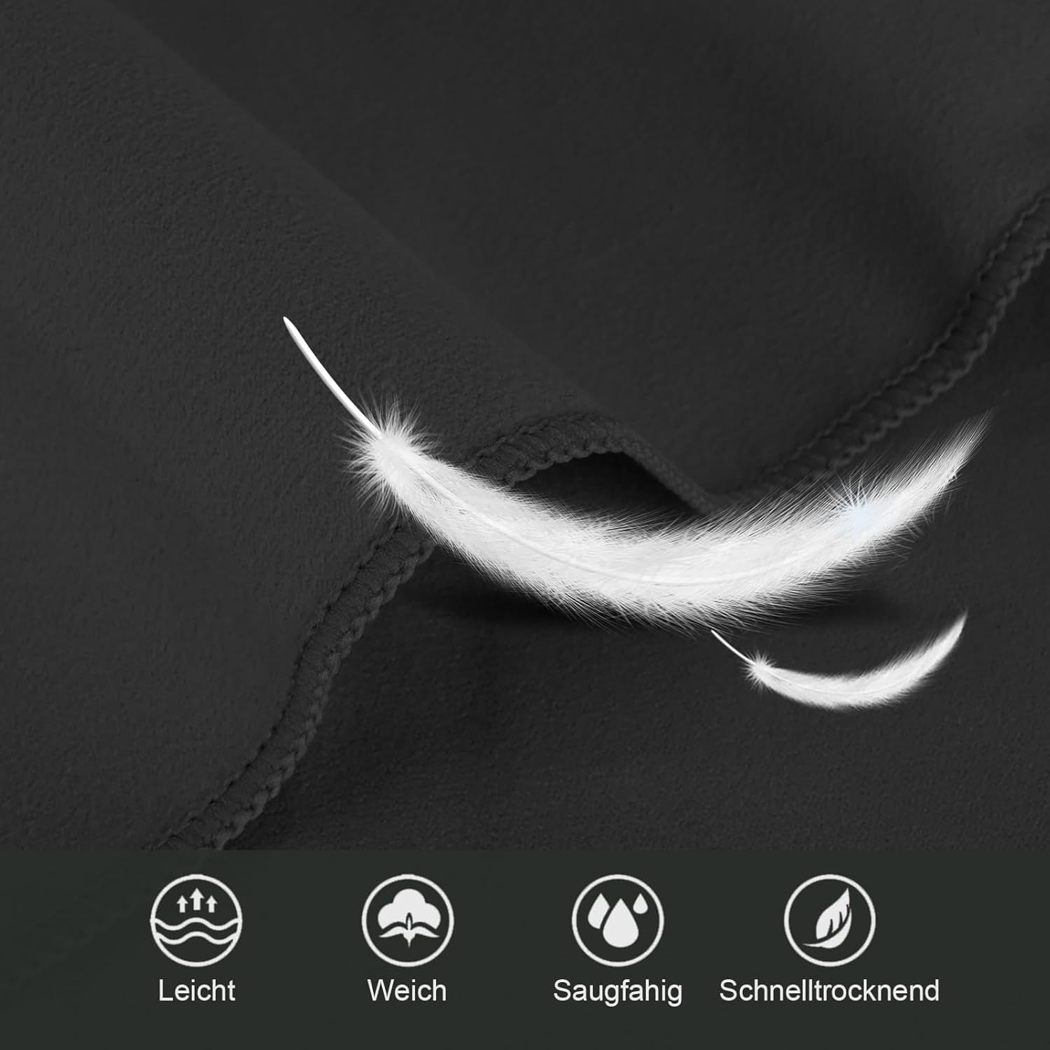 Detalle de Fosdaling Mikrofaser Handtuch-Set (3-teilig) in Dunkelgrau: 200×100 cm & 2× 80×40 cm