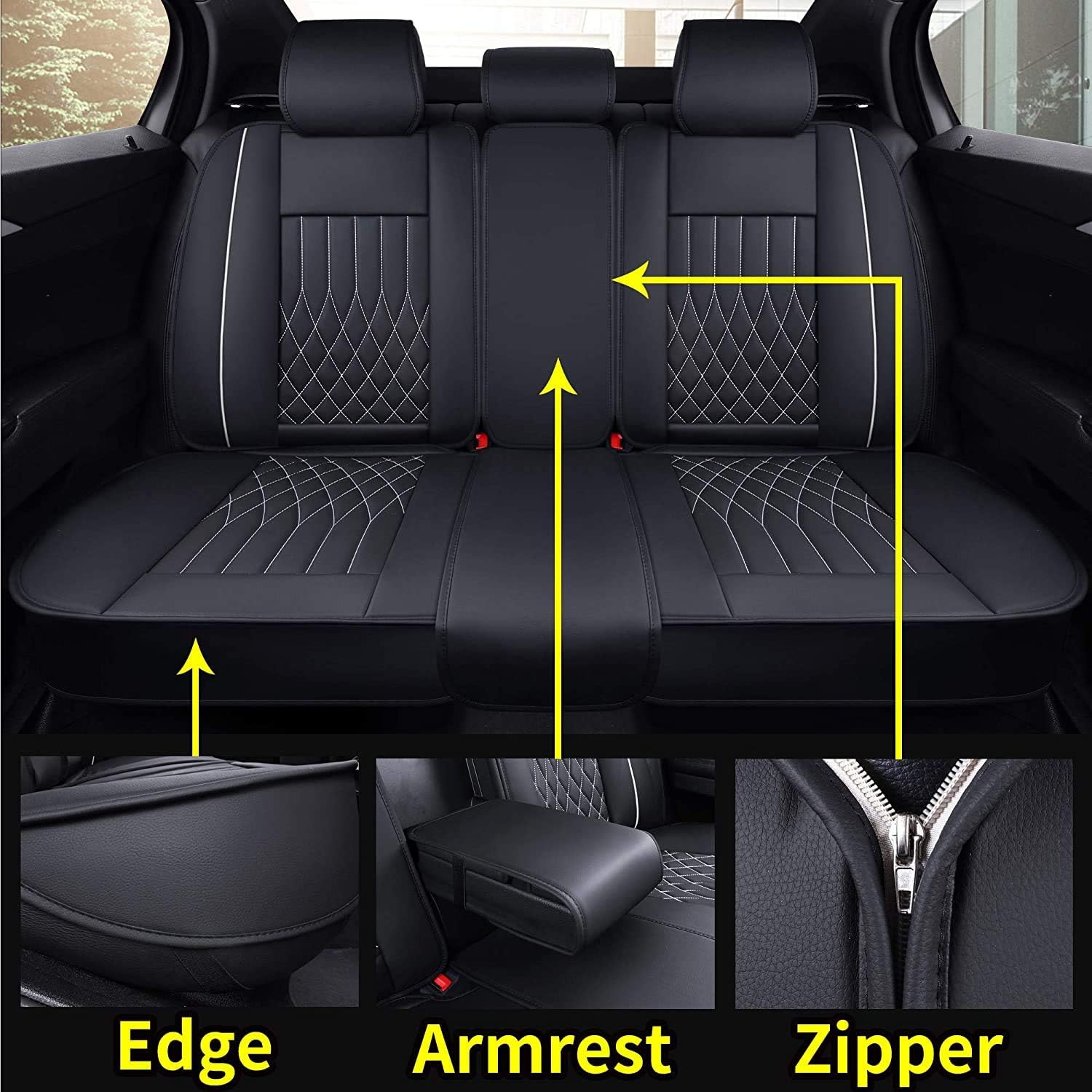 Thumbnail 4 de Aierxuan Full Set Car Seat Covers: Waterproof Faux Leather, Universal Fit for Most Cars (Black/White)