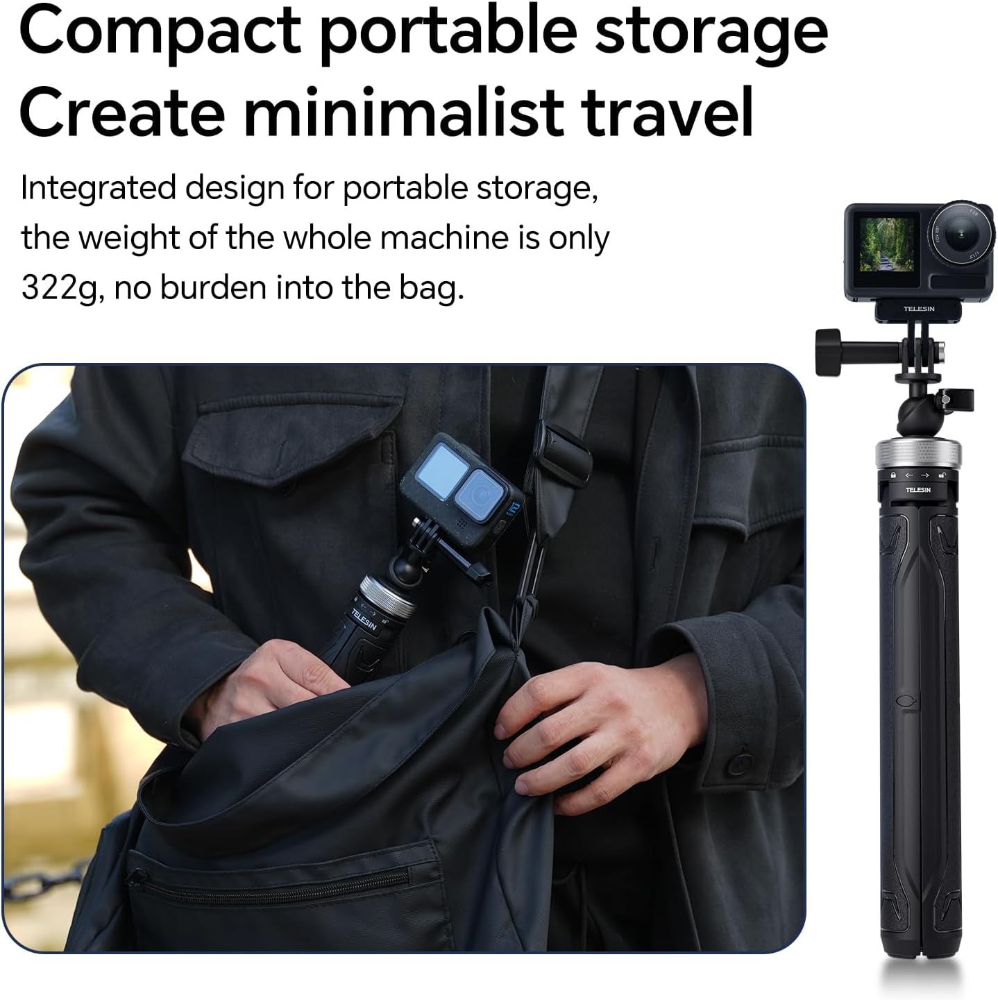 Thumbnail 3 de TELESIN 360° Selfie-Stick Stativ für Actioncams