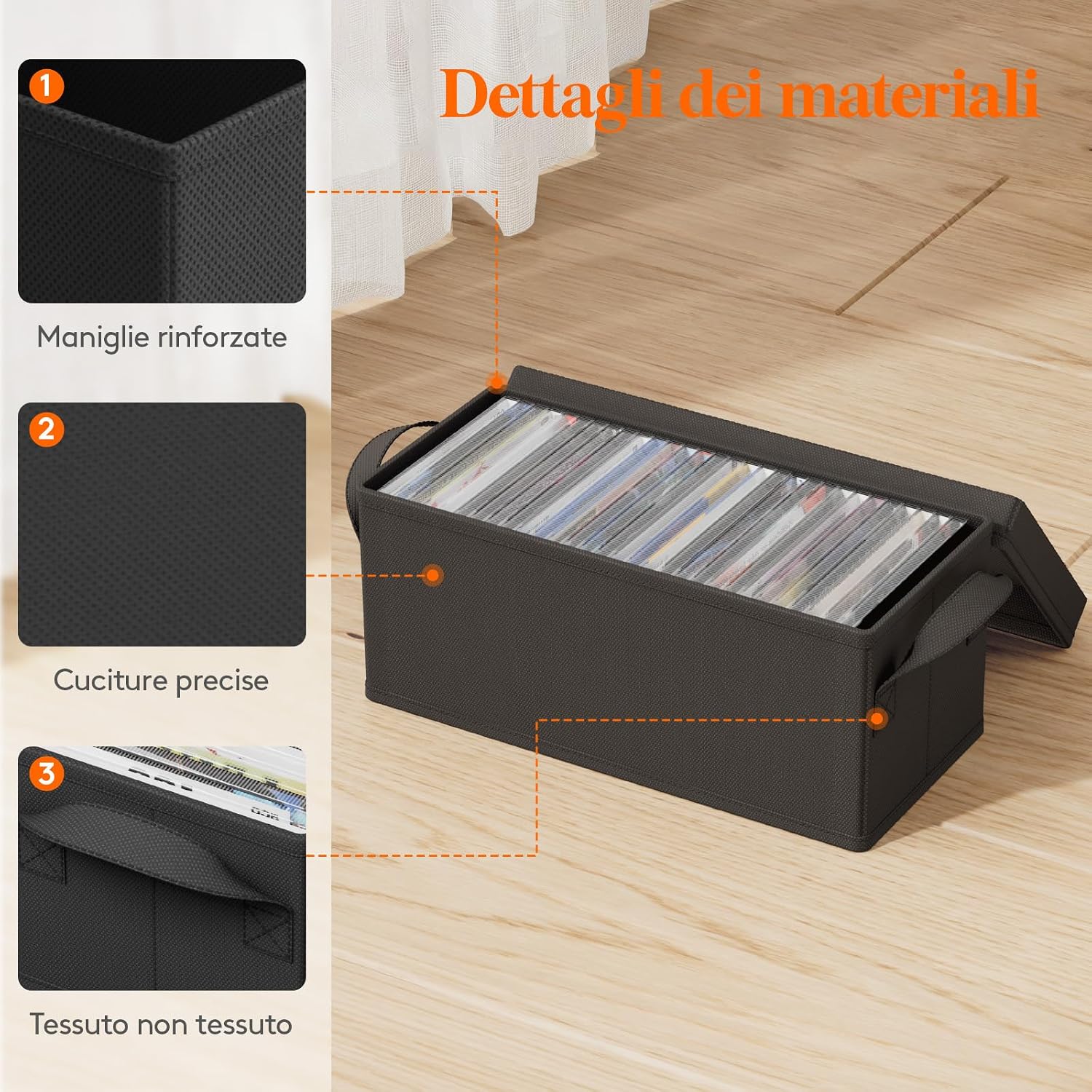 Detalle de Lifewit Confezione da 6 Porta DVD – Contenitori Impilabili con Coperchio Pieghevole, 150 DVD (25 ciascuno), Nero