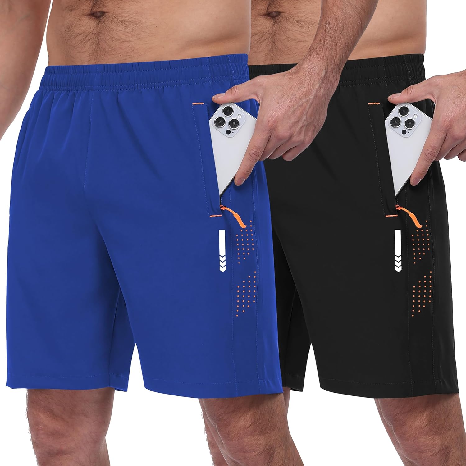 Thumbnail 5 de Zzkouine Herren Sporthose Kurz – Leichte Trainingsshorts im 2er Pack mit Reißverschlusstaschen