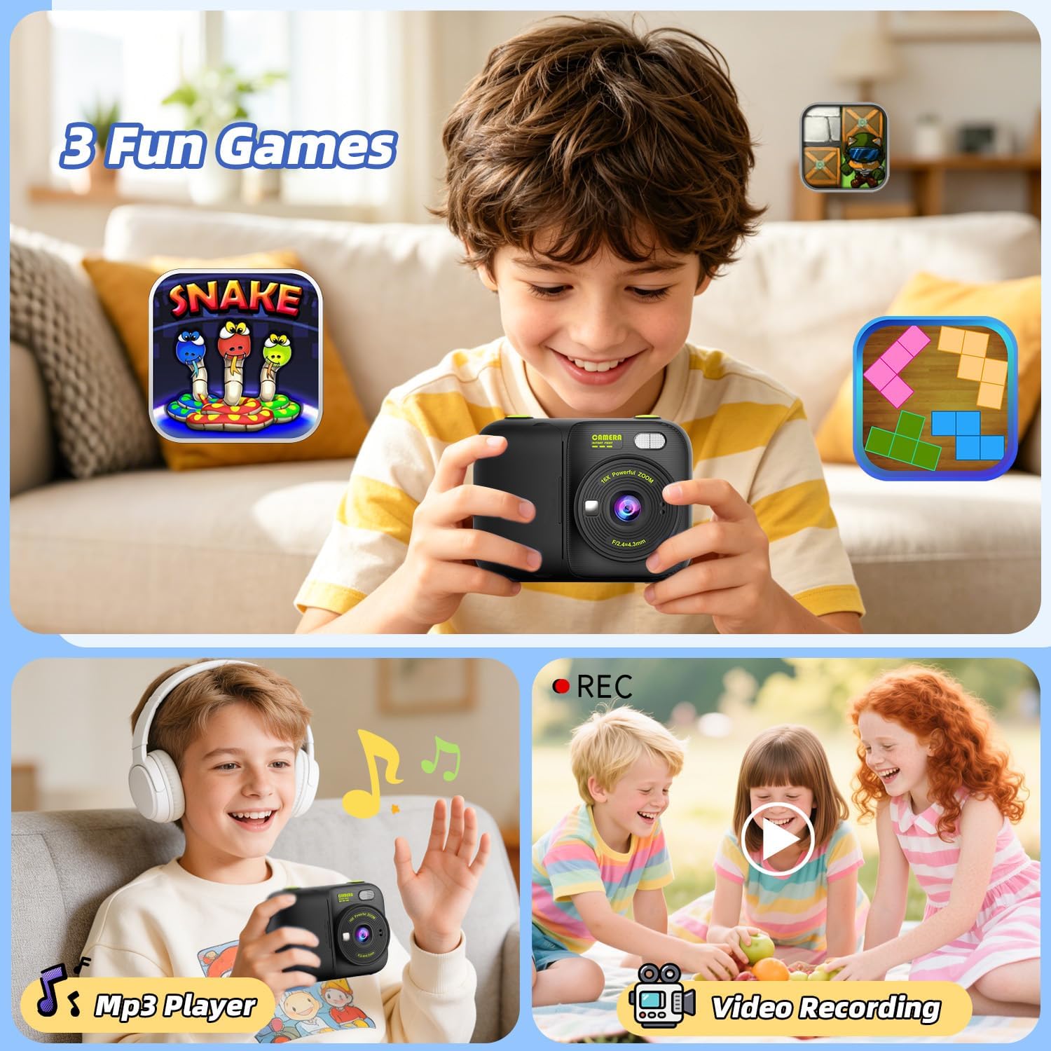 Thumbnail 3 de HOOMOON P97 Kids Instant Print Camera, 1080p Video, 5 Paper Rolls
