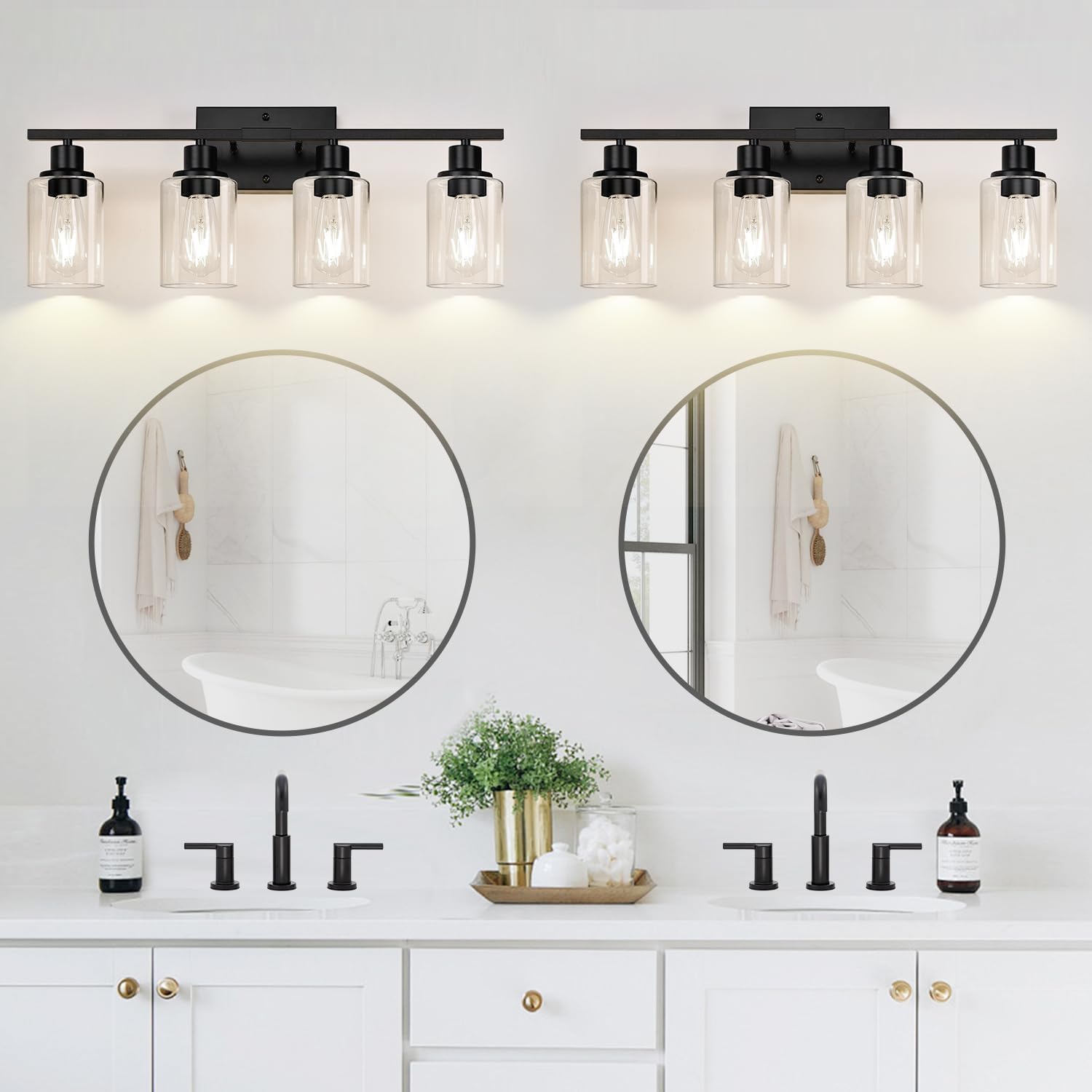 Thumbnail 6 de Indoi 4-Light Matte Black Bathroom Light Fixtures with Clear Glass Shades