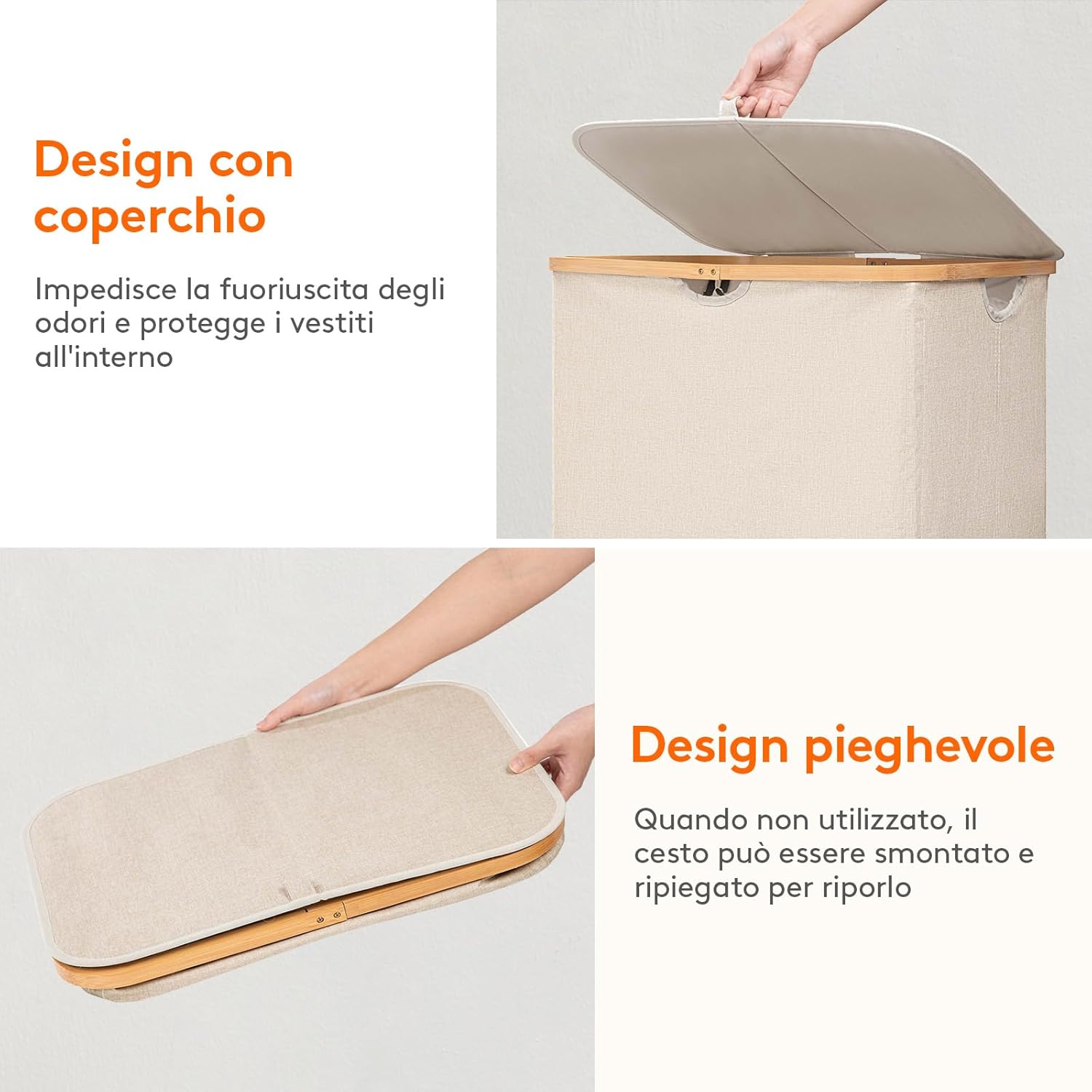 Thumbnail 6 de Lifewit Cesta Portabiancheria 120 L con Coperchio, pieghevole in bambù beige