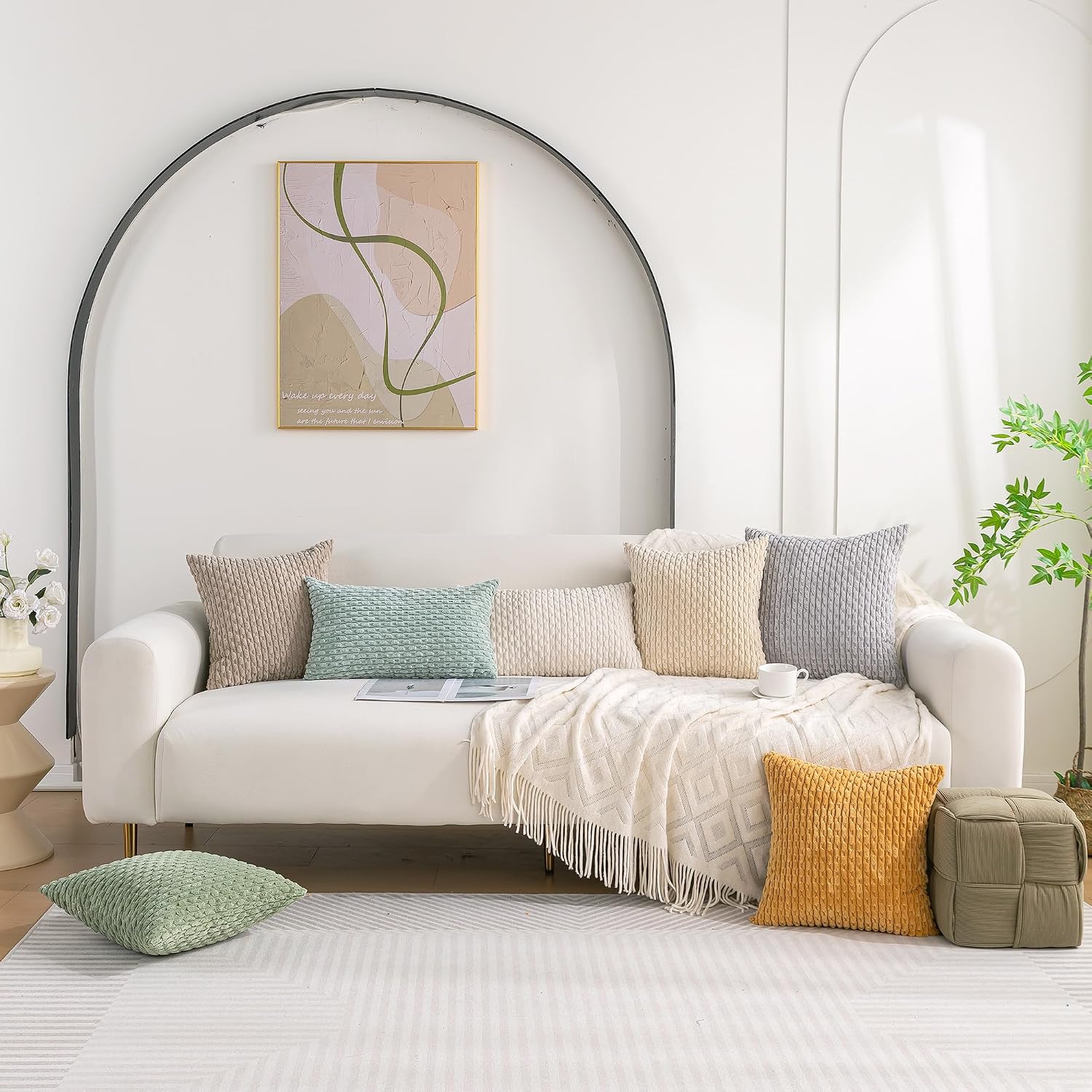 Thumbnail 6 de Cozoomy Cream White Corduroy Pillow Covers 20x20 Set of 4 🛋