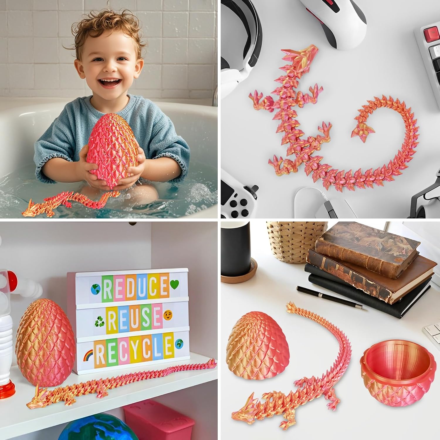 Detalle 2 de Surprise Dragon Egg with Dragon Inside – 3D printed dragon fidget toy (Orange Red, Medium)