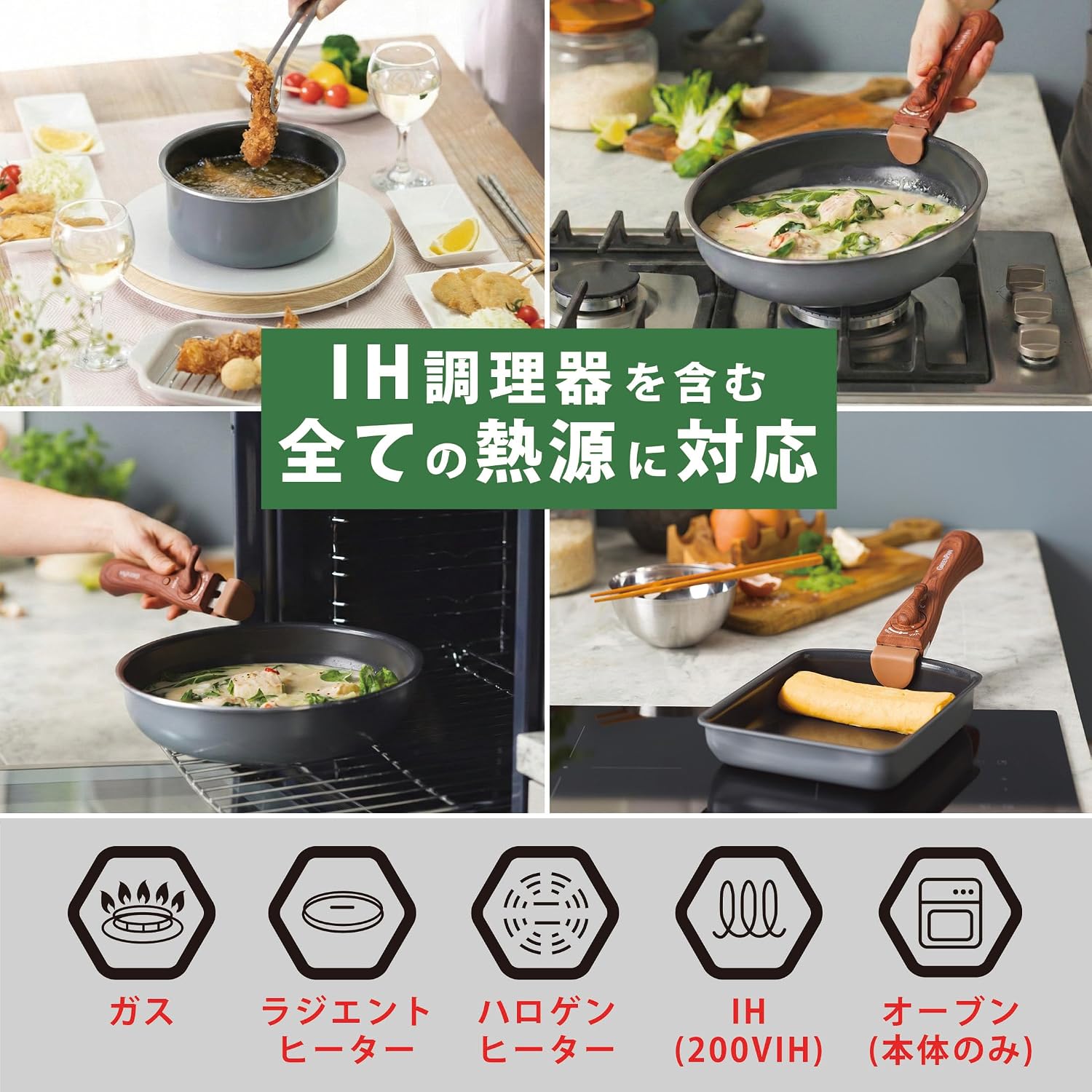 Detalle de GreenPan CC009850-104 クリックシェフ 9点セット IH対応・セラミックコーティング・チャコールグレー