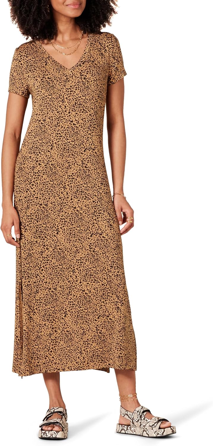 Detalle de Amazon Essentials Women's V-Neck Short-Sleeve T-Shirt Jersey Midi Dress