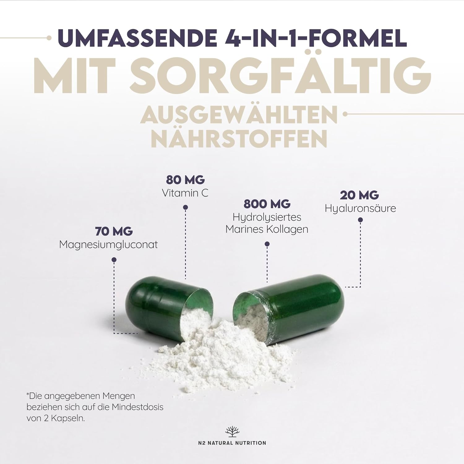 Thumbnail 4 de N2 Natural Nutrition Kollagen Kapseln (150 Stück) mit Vitamin C, Hyaluron & Magnesium