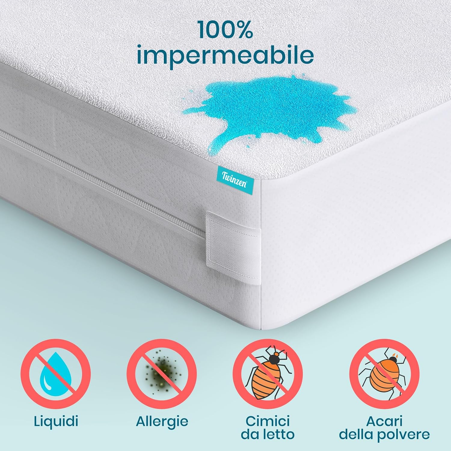 Detalle de Twinzen Coprimaterasso Singolo 90x190x20 cm impermeabile