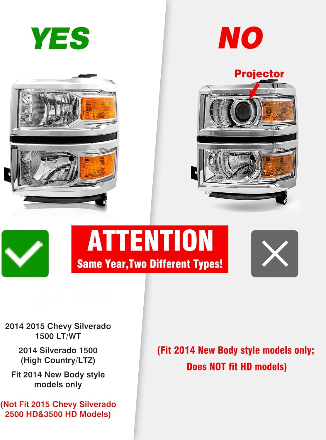 Thumbnail 1 de ADCARLIGHTS OE-Style Headlight Assembly Pair for 2014–2015 Chevy Silverado 1500 (Halogen, Chrome Housing)