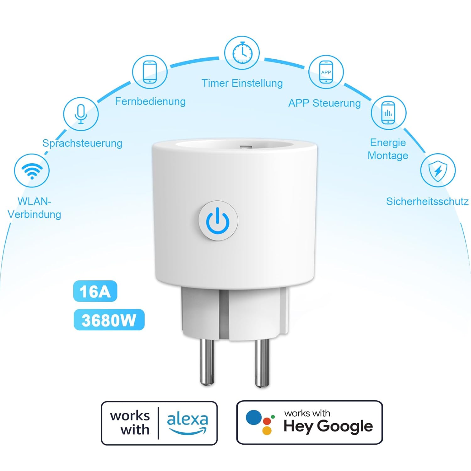 Thumbnail 1 de ANTELA WLAN Smart-Steckdose mit Strommessung (16A) – steuerbar per App & Sprachassistent, 2,4 GHz