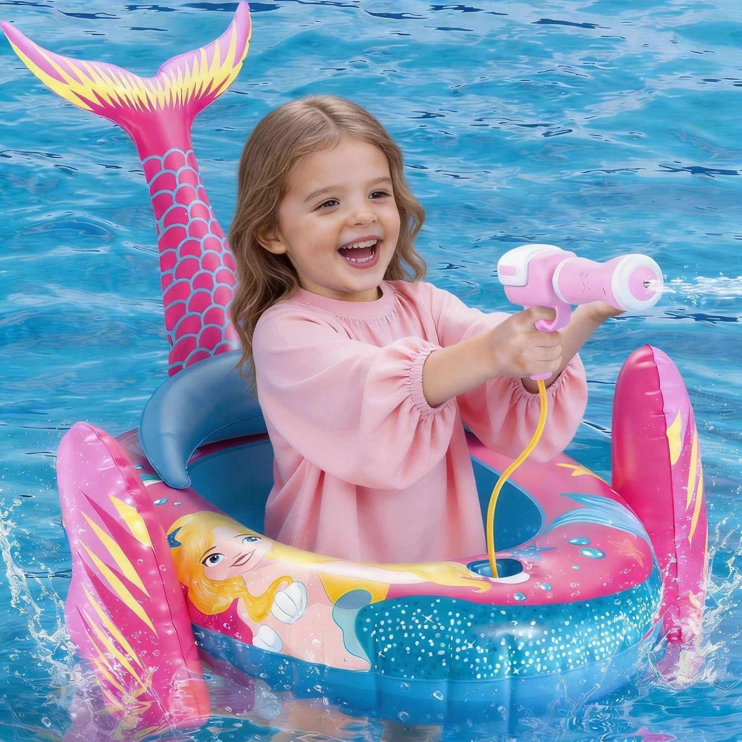 Thumbnail 5 de ASDGZD Mermaid Kids Pool Float with Water Gun — 44 x 29 inches inflatable