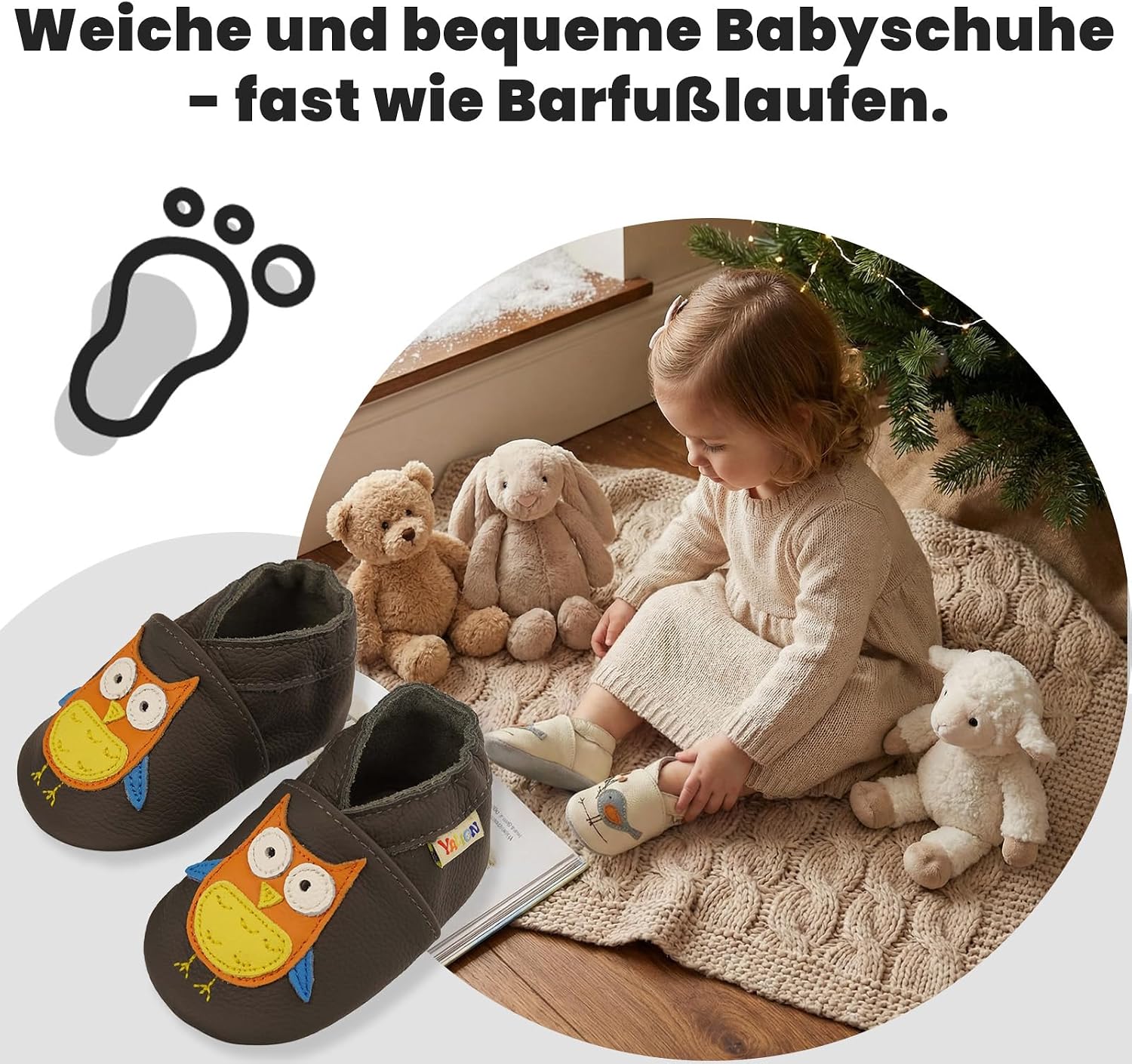 Detalle de YALION Krabbelschuh Baby Lauflernschuhe – Weiches Leder, elastischer Verschluss, ideale Begleiter fürs Krabbeln und Lernen