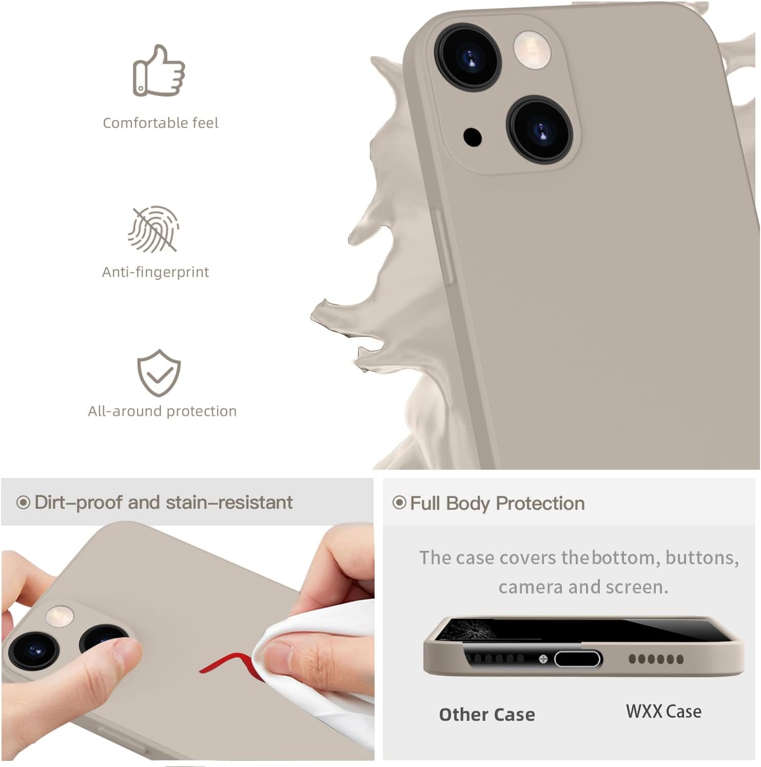 Detalle 2 de WXX Silikonhülle für iPhone 15 (6,1 Zoll) – Dünn, mit Microfaser, Titanium Grau