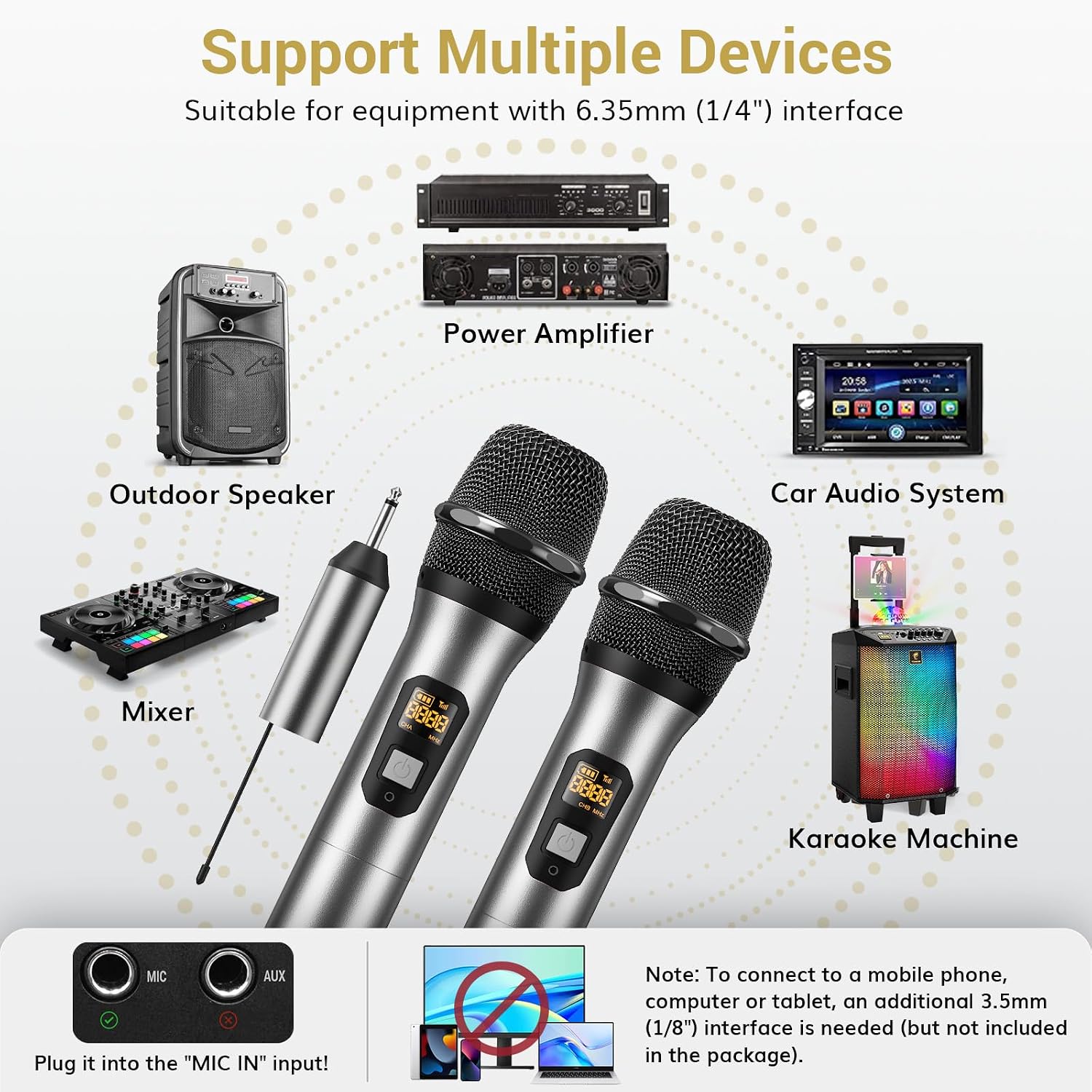Detalle de TONOR TW-630 Dual UHF Wireless Microphone System with Metal Mics