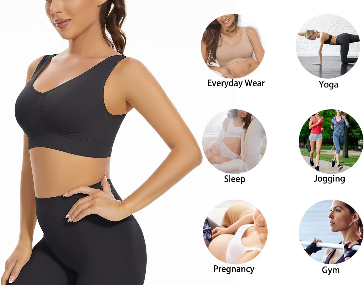 Detalle de Lemef 3-Pack Seamless Wirefree Sports Bras for Women