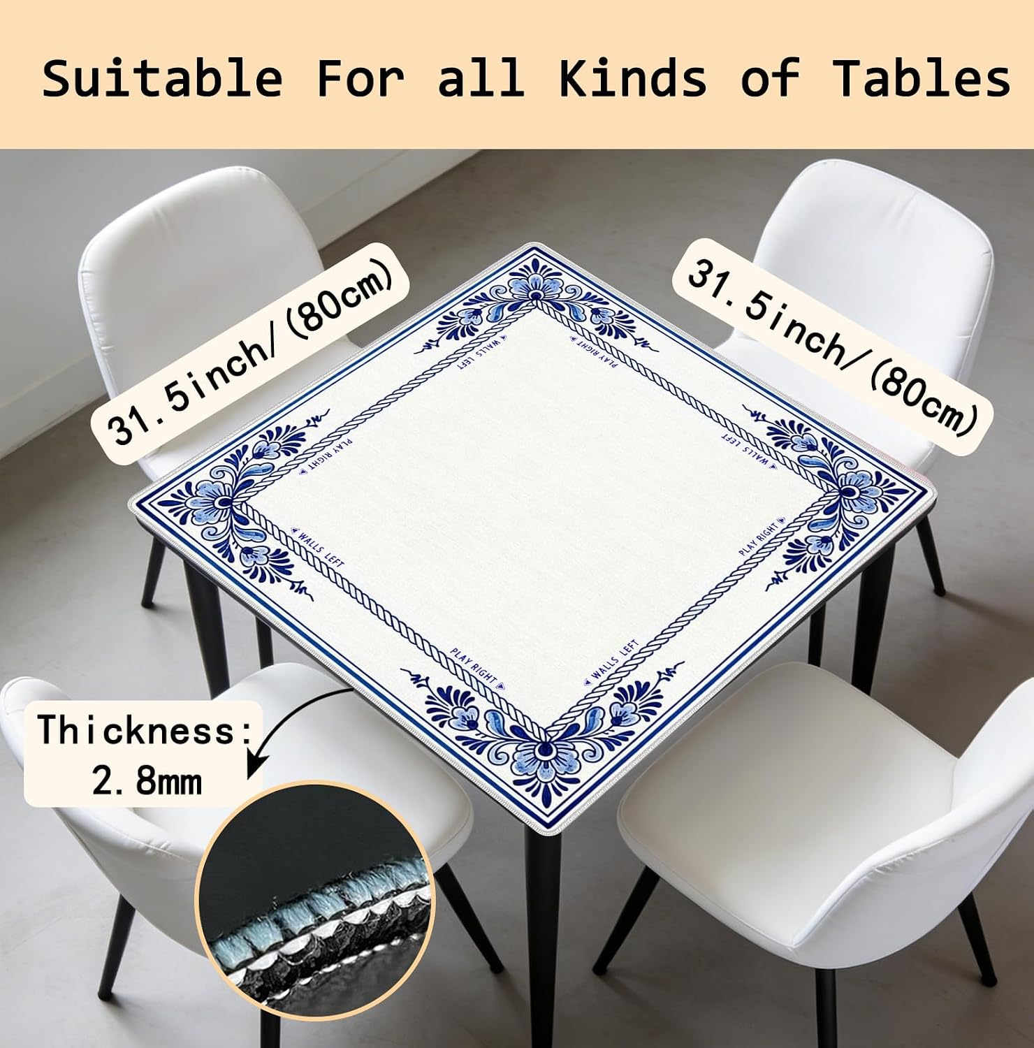 Detalle de Blue and White Mahjong Mat, 31.5 x 31.5 Inches