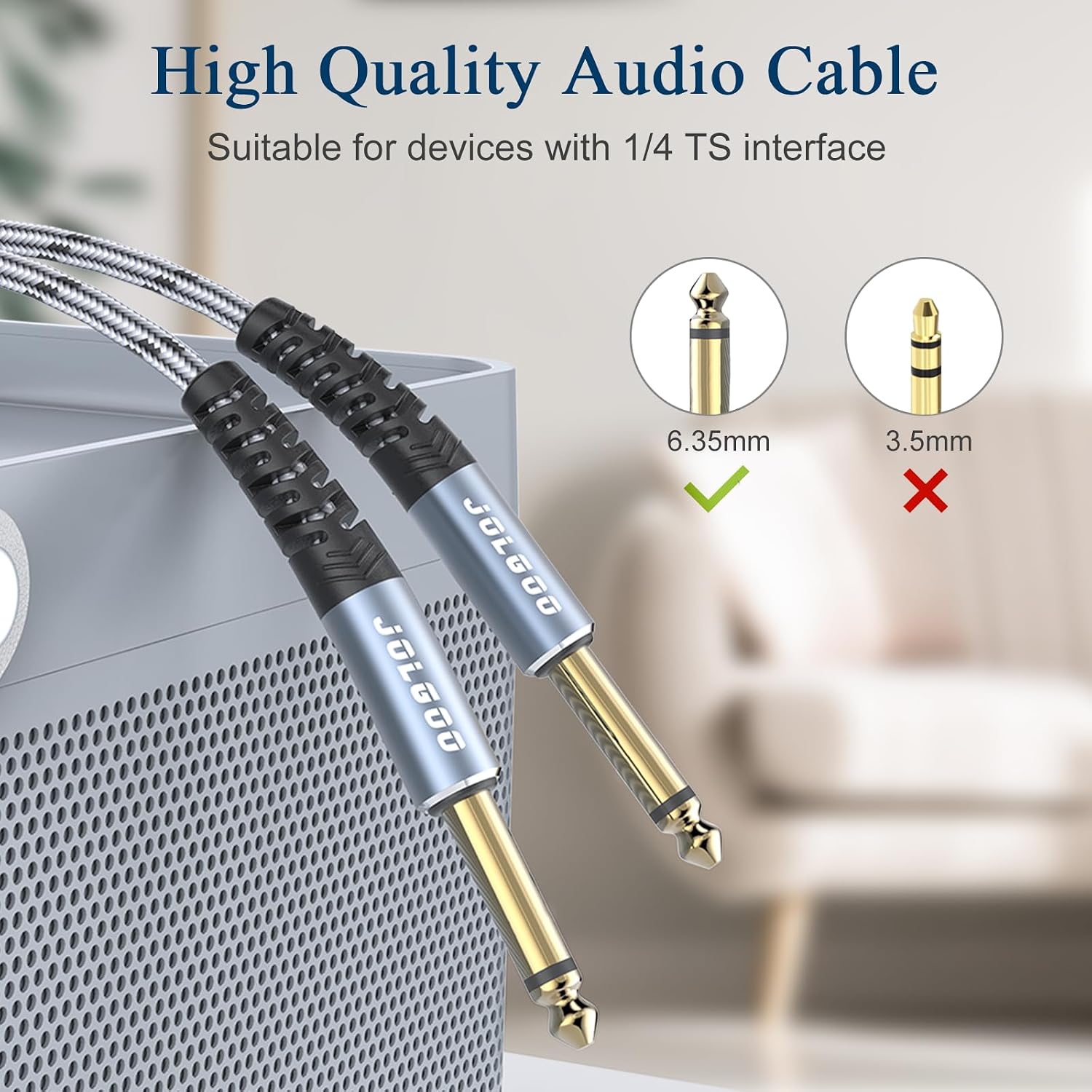 Detalle 2 de JOLGOO jg-ts-2023102803 1/4-Inch TS Instrument Cables, 10 ft, 2-Pack