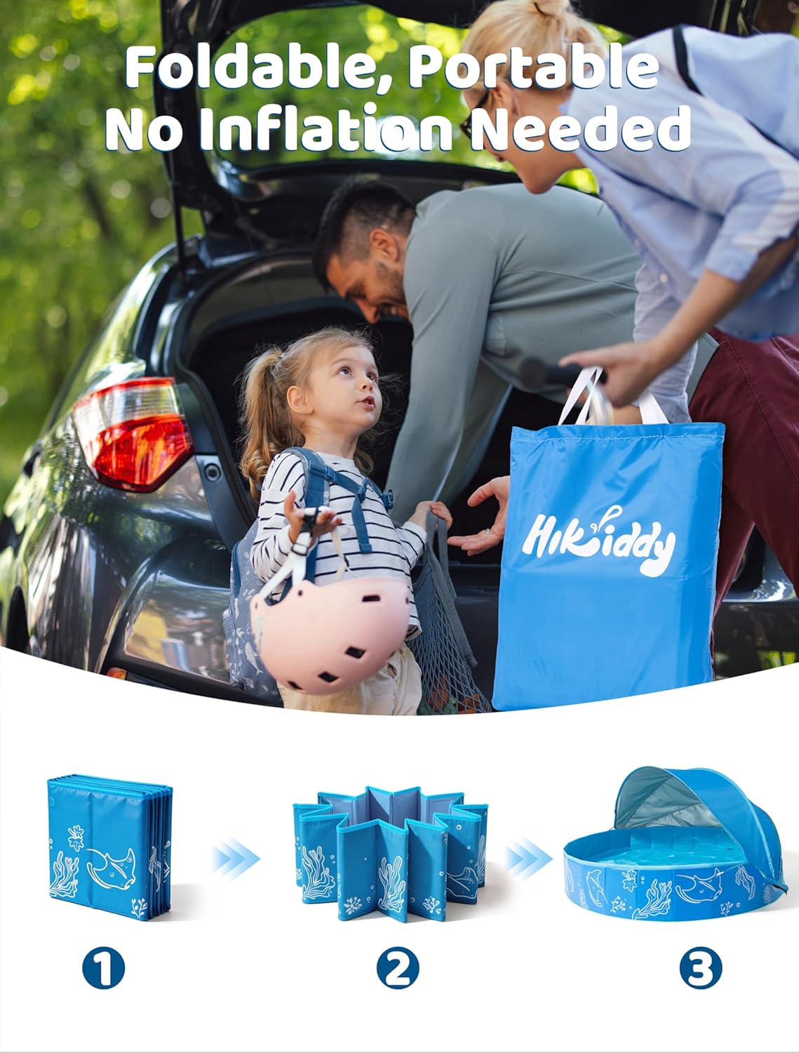 Detalle de Hikiddy Foldable Kiddie Pool with Canopy (63in) — Portable family splash pool with removable sun shade