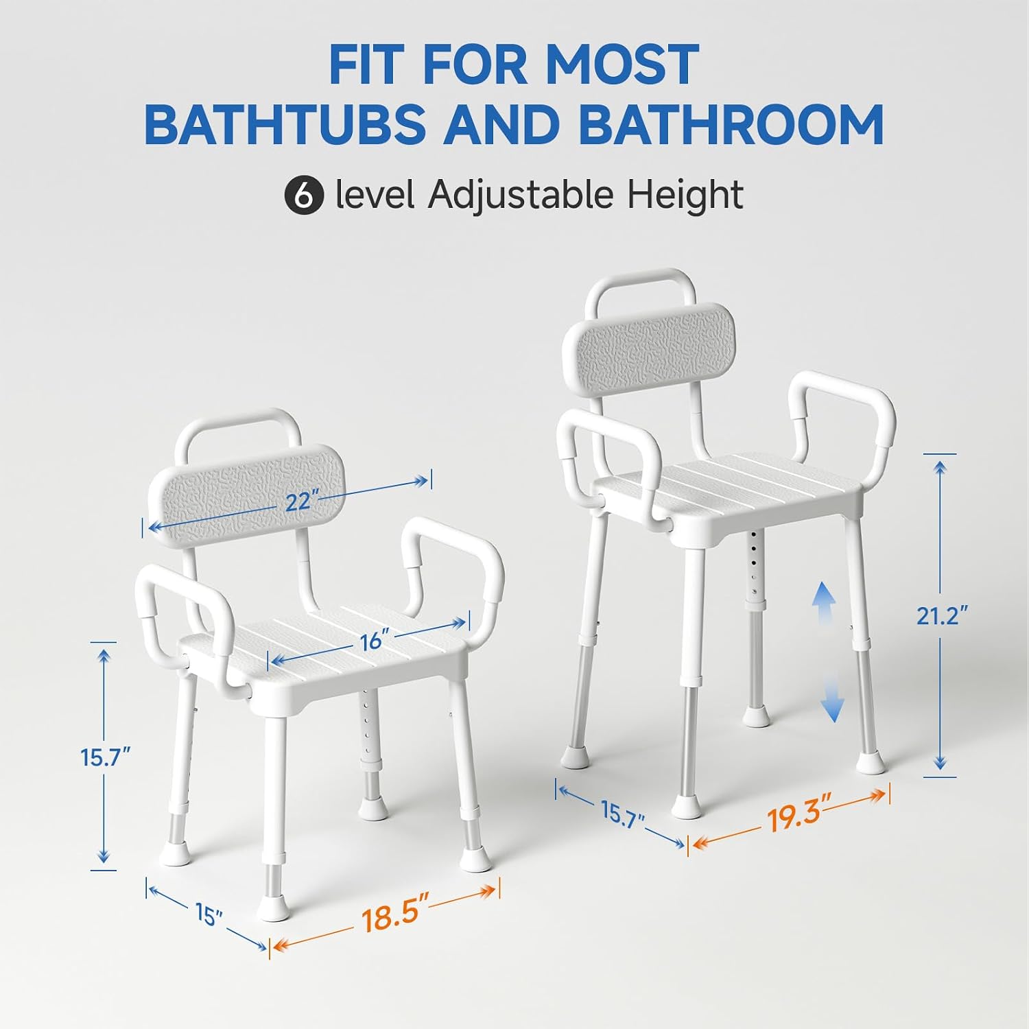Detalle de Loyoda LSC-009 Shower Chair with Back and Arms, Adjustable Height
