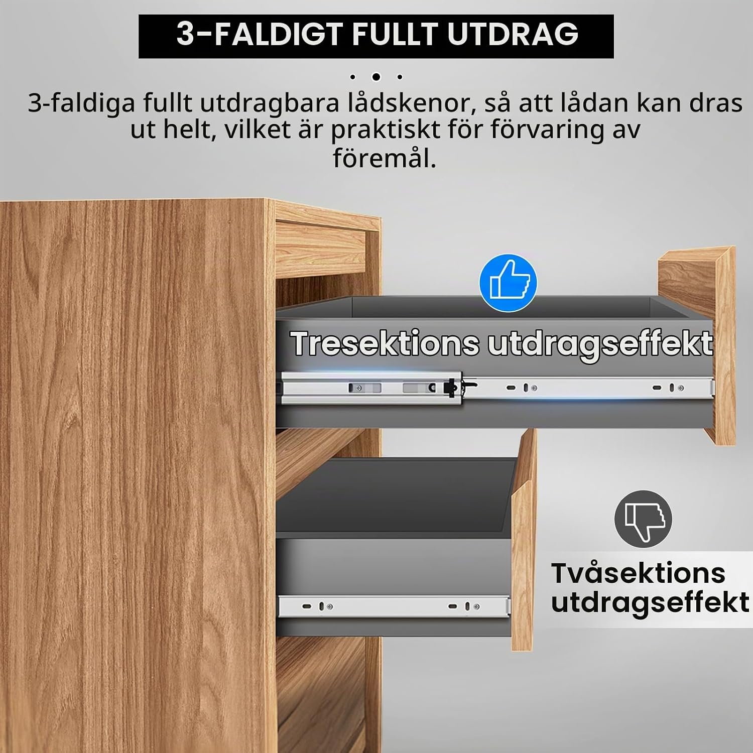 Detalle de AOLISHENG 450 mm lådskenor med fullt utdrag, sidomontering och 45 kg kapacitet