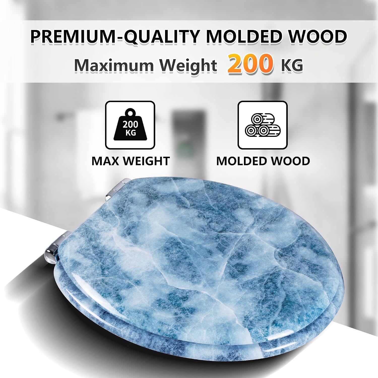 Thumbnail 4 de Angel Shield Molded Wood Toilet Seat with Quiet Close and Quick Release Hinges (45x37cm, Oval) for EU Bottom-Mount Toilets