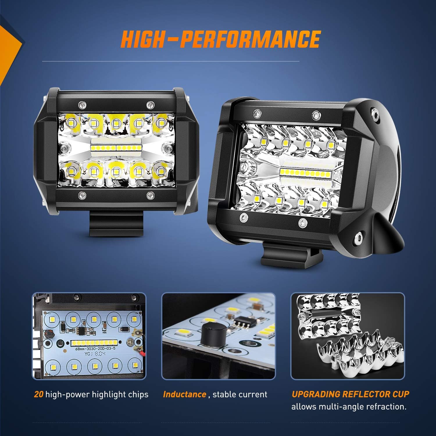 Detalle de Nilight ZH416 4PCS 4-Inch 60W Triple Row LED Pod Light Bar Combo (6000LM) with 16AWG Wiring Harness
