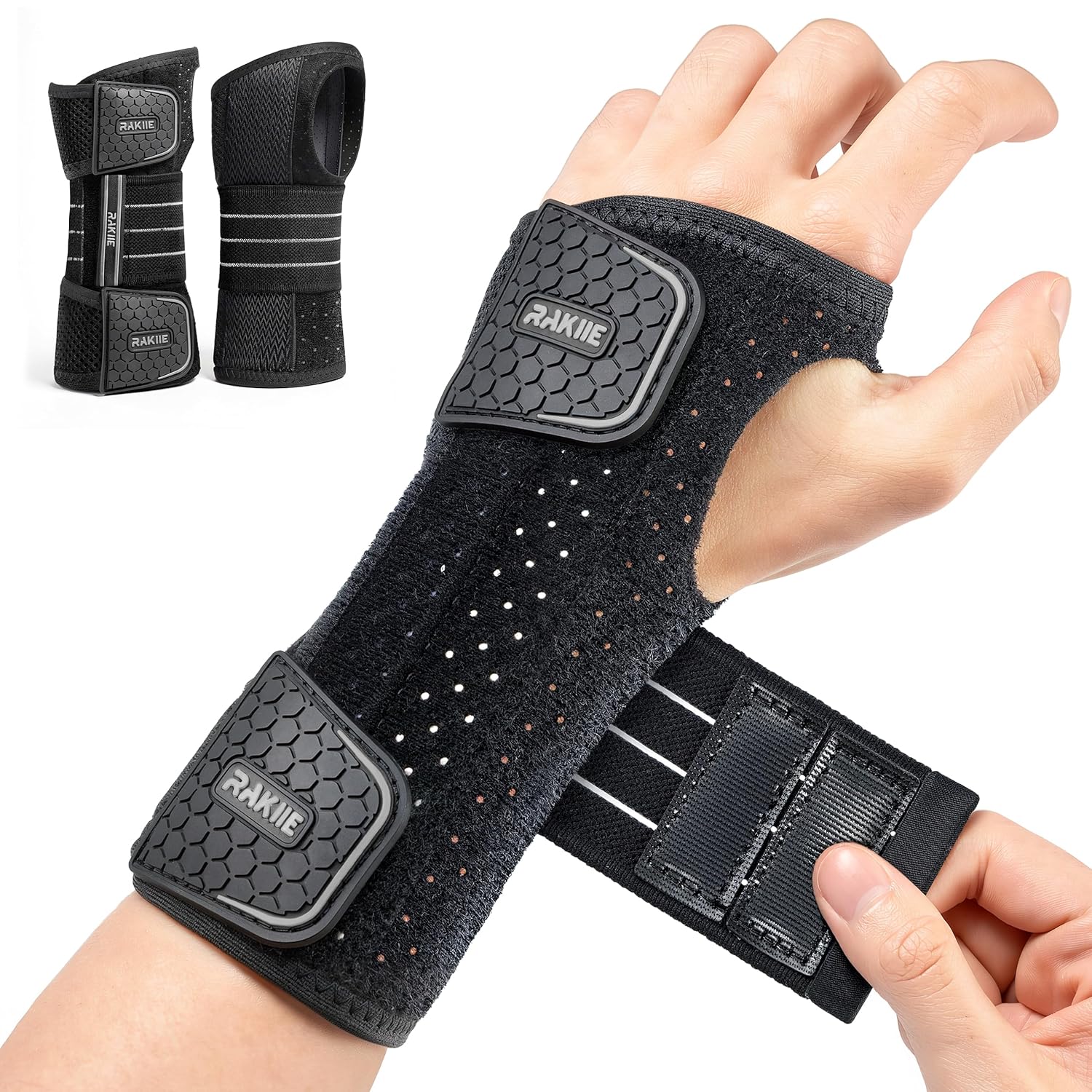 Detalle de Rakiie Handgelenkstütze 3-Schienen 2er-Pack Grau