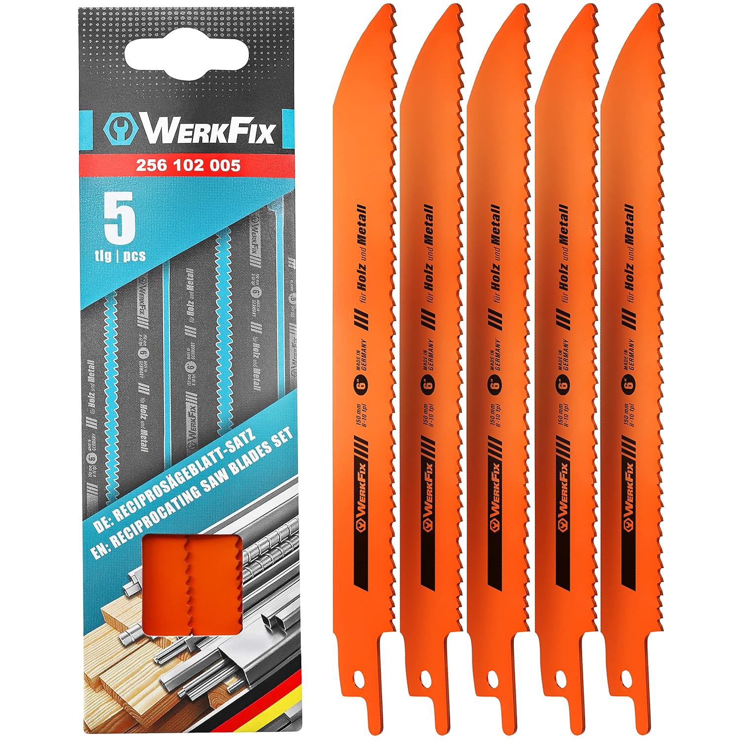 WERKFIX Lame per seghetto alternativo a gattuccio da 150 mm (set da 5) HSS-Bi Made in Germany