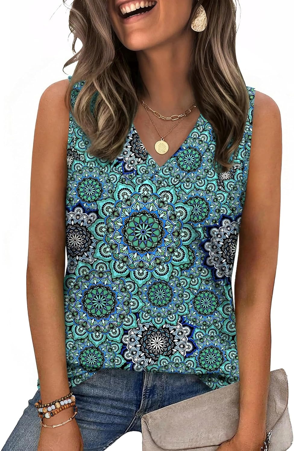 Detalle 2 de Zeagoo Women’s V Neck Tank Top — Loose Fit Sleeveless Summer Blouse for Business Casual & Dressy Outfits