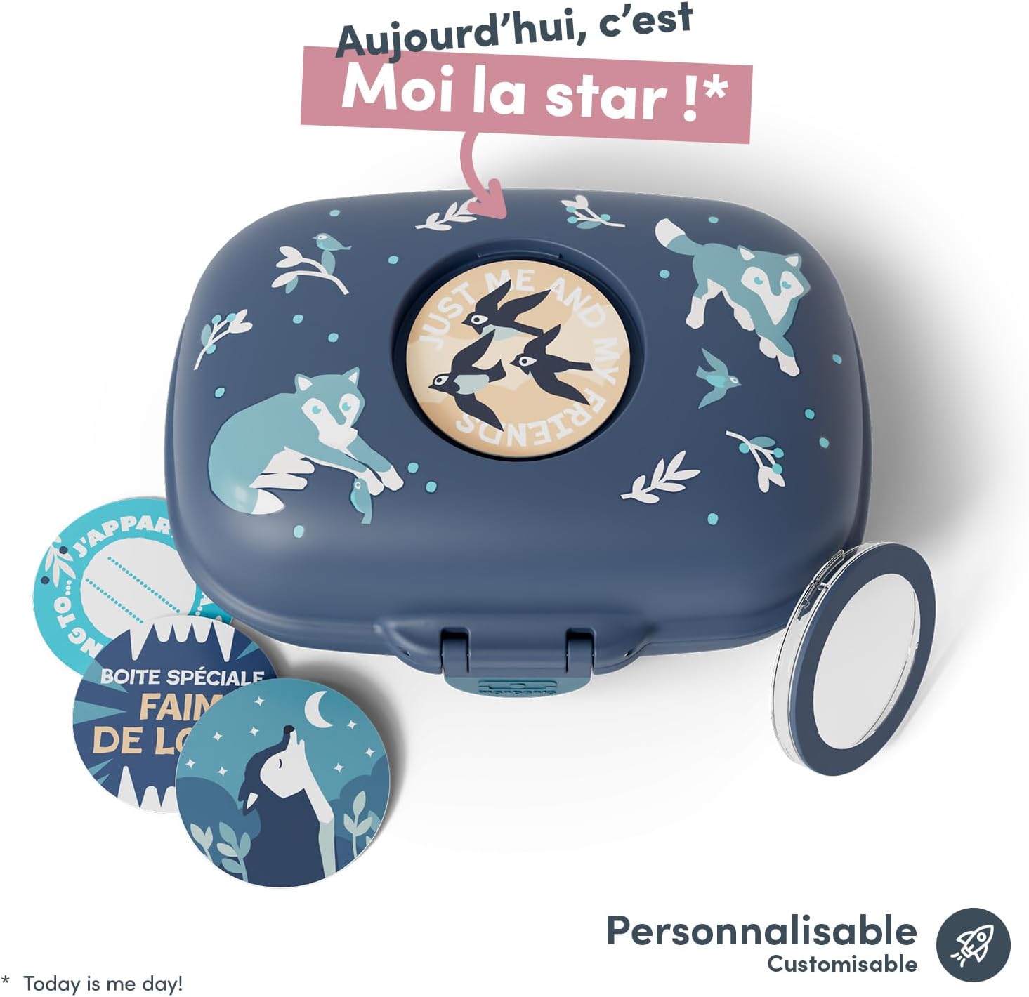 Detalle de Monbento Boite à Goûter Enfant Gram bleu Wolf – 600 ml, sans BPA, personnalisable