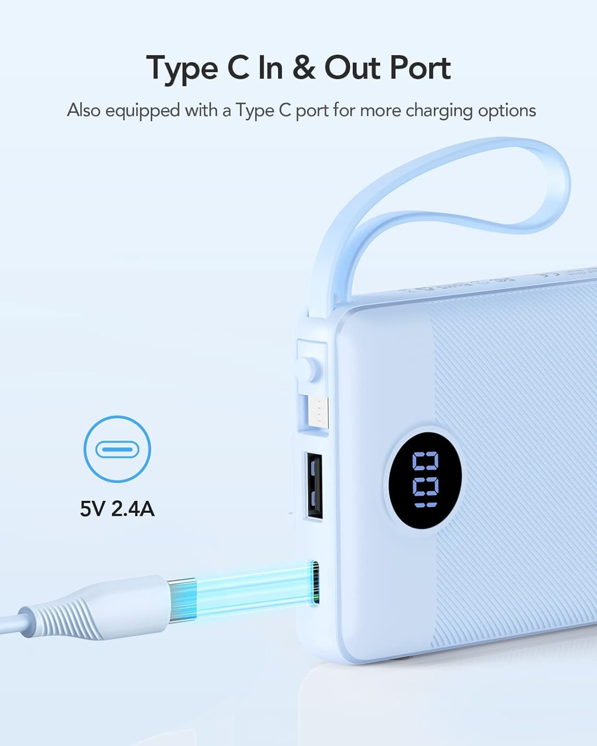 Thumbnail 3 de VRURC 10000mAh Power Bank with Built-in Cables and 5 Outputs