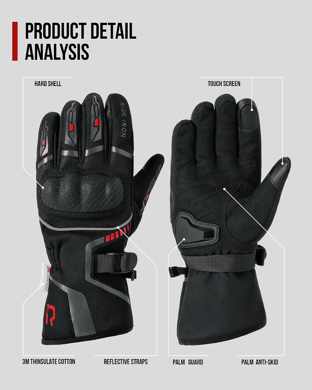 Thumbnail 4 de RIDEIRON Guantes Moto Invierno táctiles