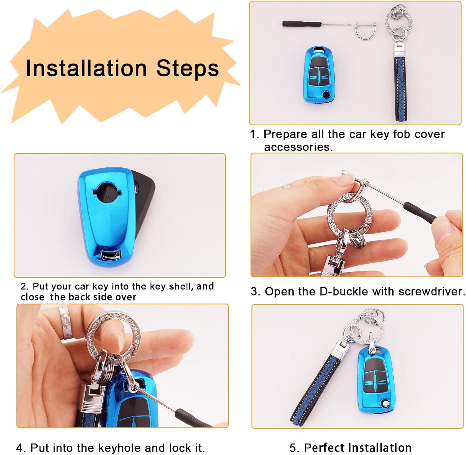 Thumbnail 5 de Koaudb TPU Car Key Cover Case with Keychain for Vauxhall/Opel 2-Button Fobs (CL-Opl-2F-E)