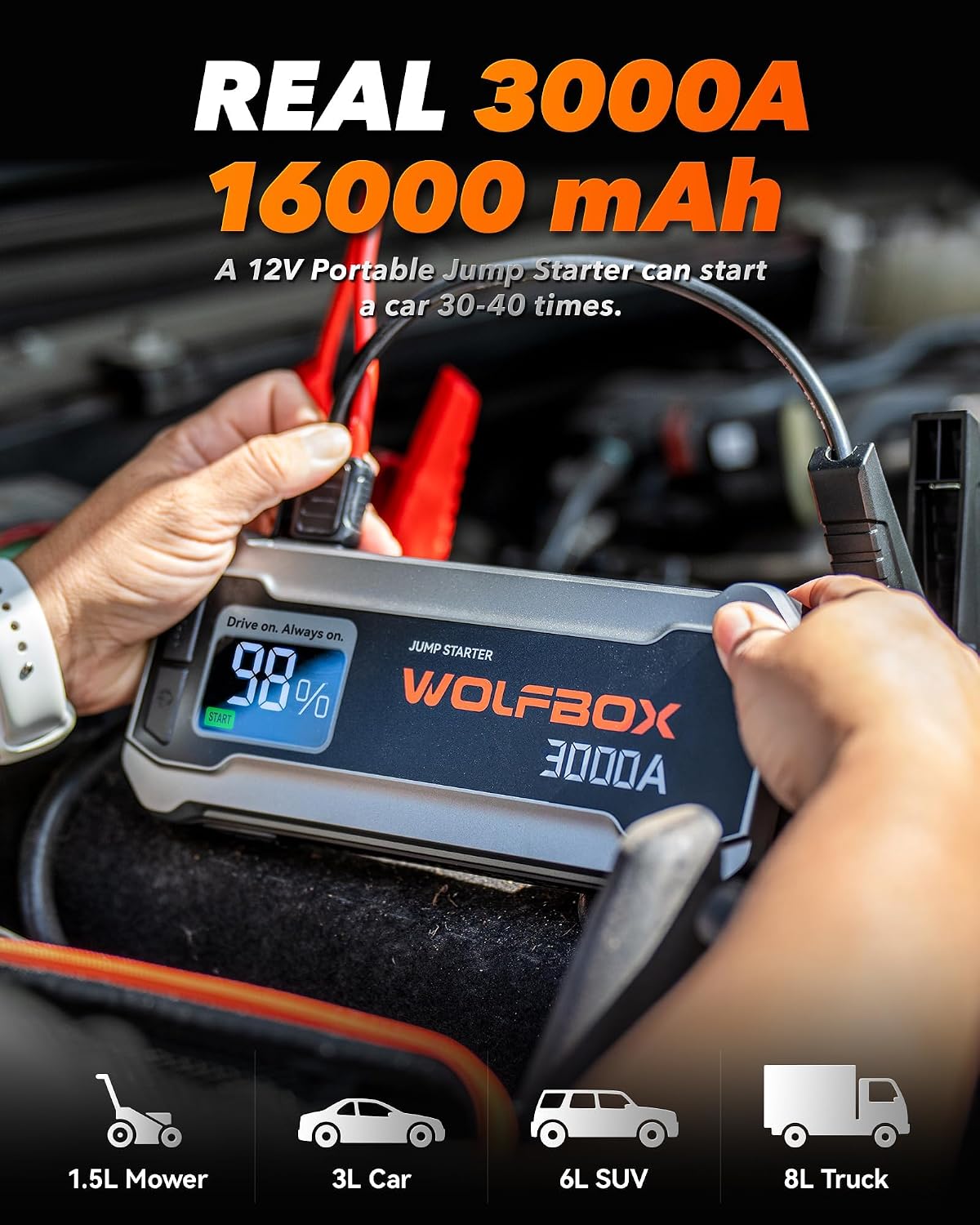 Detalle 2 de WOLFBOX Jump Starter Power Pack 3000A for cars