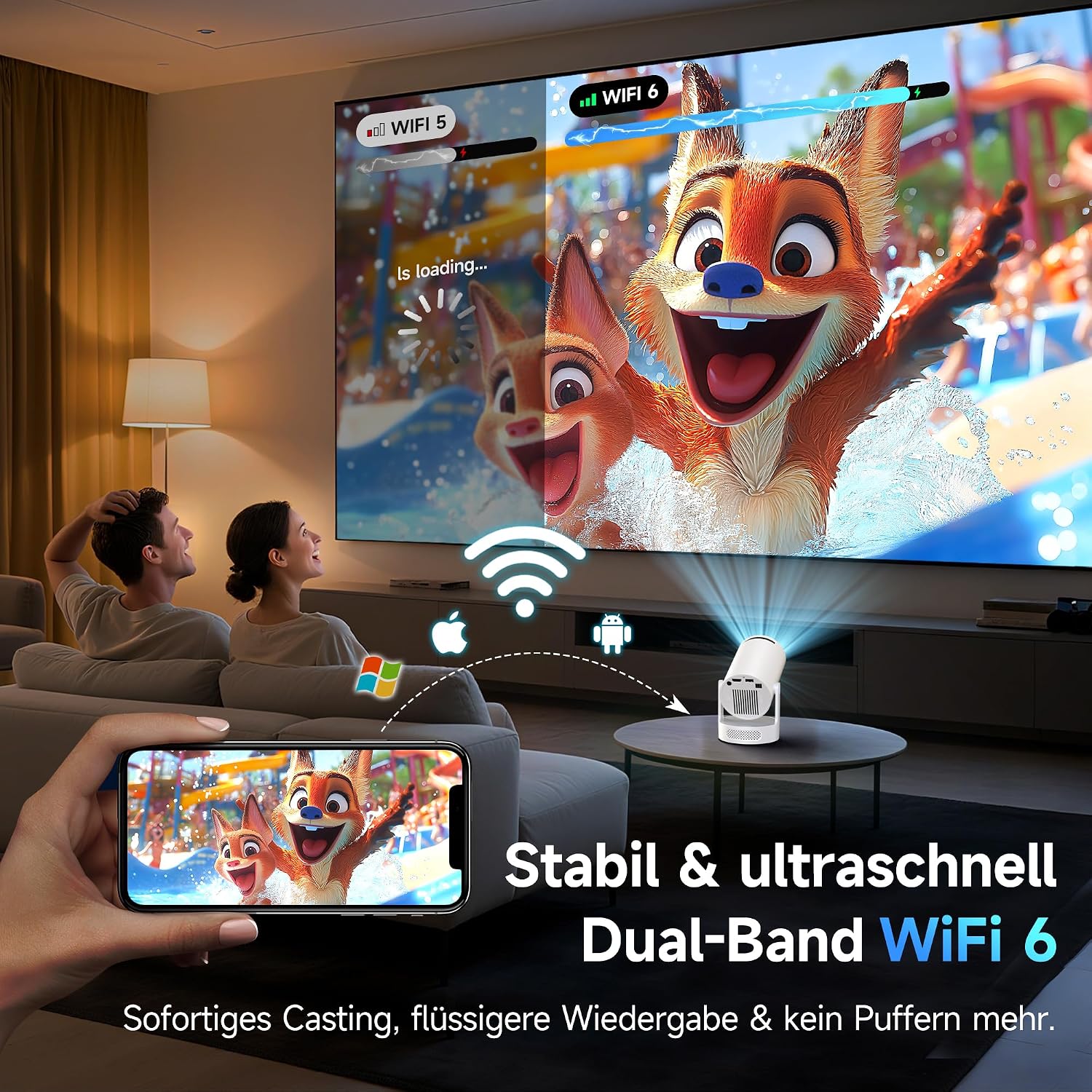 Detalle de Philoent Mini Beamer – Smart Projektor 4K/1080p, WiFi 6 & Bluetooth 5.4