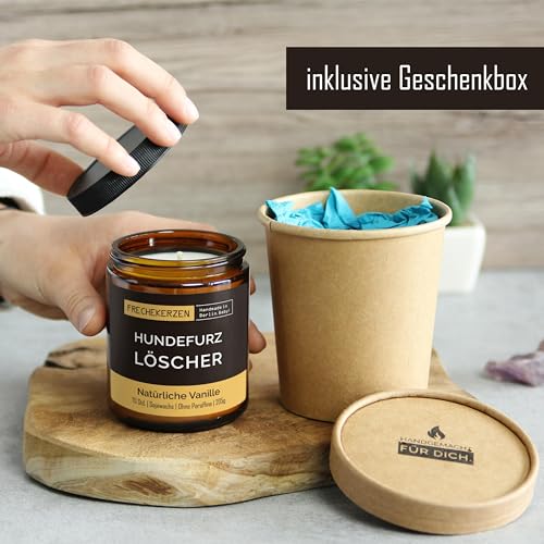 Detalle de PräsenteEnte Duftkerze für Hundefans aus Sojawachs, Vanille, in Geschenkbox