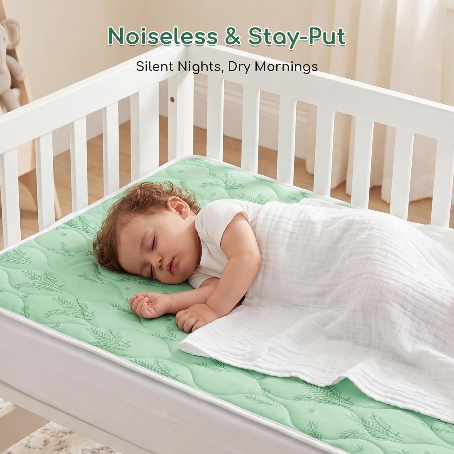 Detalle 2 de Yukkidds 2 Pack Potty Training Bed Pads (75 x 90 cm) – Waterproof, Washable Mattress Protector for Kids, Green Elephant